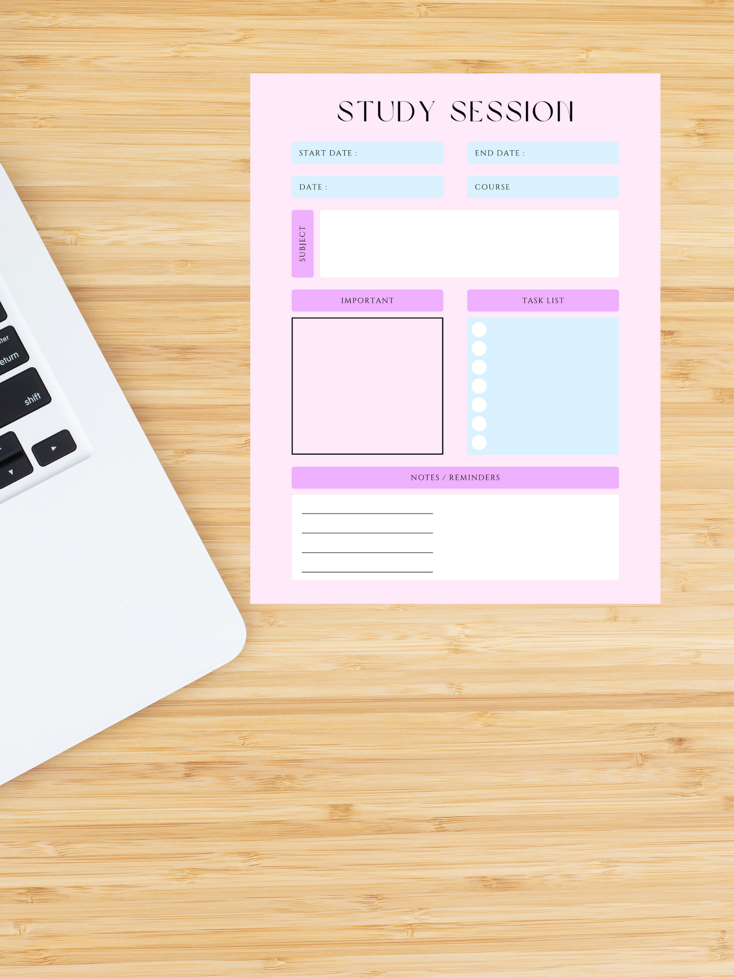 Aesthetic Digital Study Planner Template Digital product aesthetic-digital-study-planner-pastel-pink-blue-wood-background GirlyDesignUS
