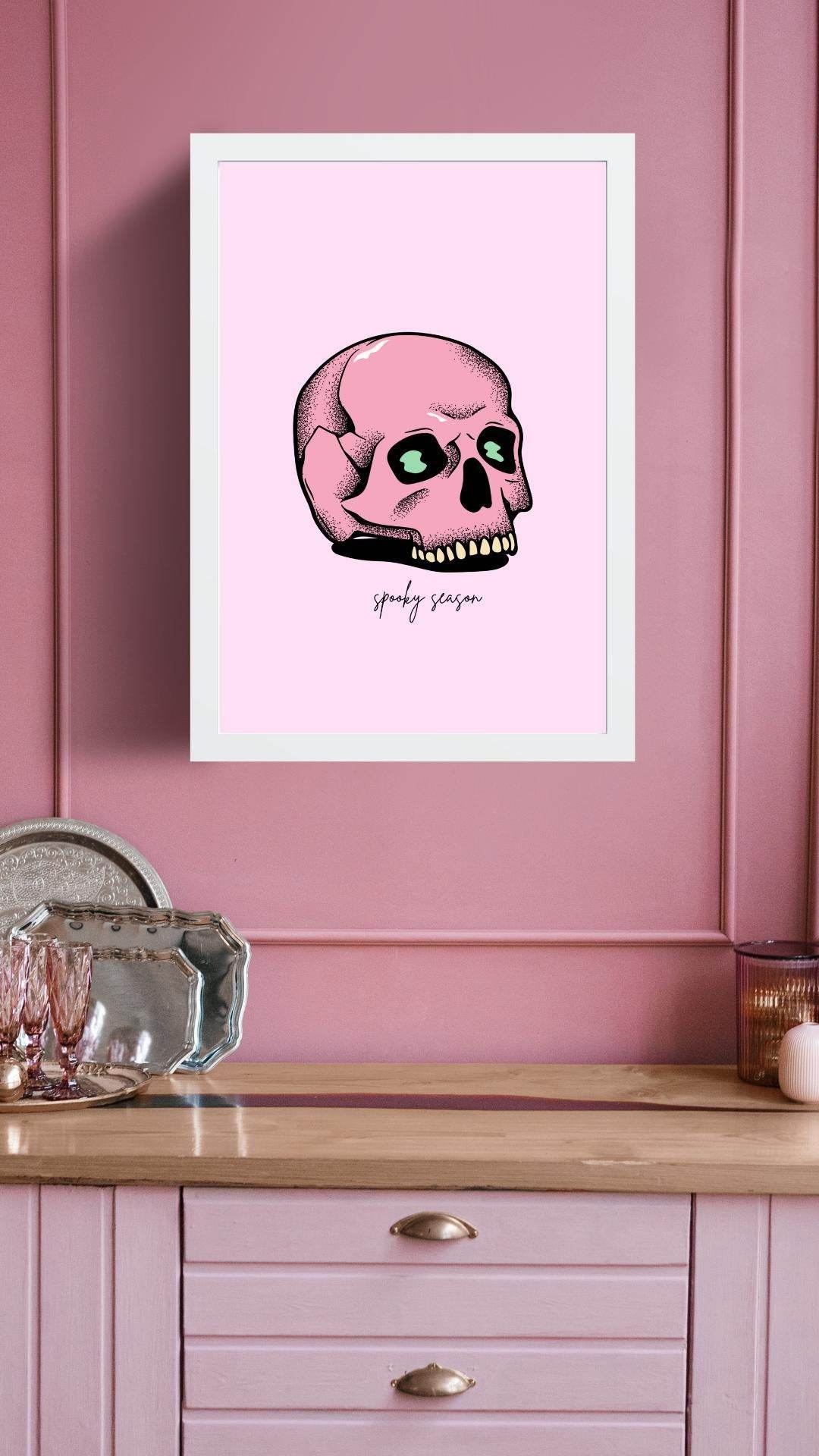 Aesthetic Skull Printable Download - Digital Art Digital product aesthetic-skull-printable-download-pink-skull-white-mat-frame-pink-wall My Store