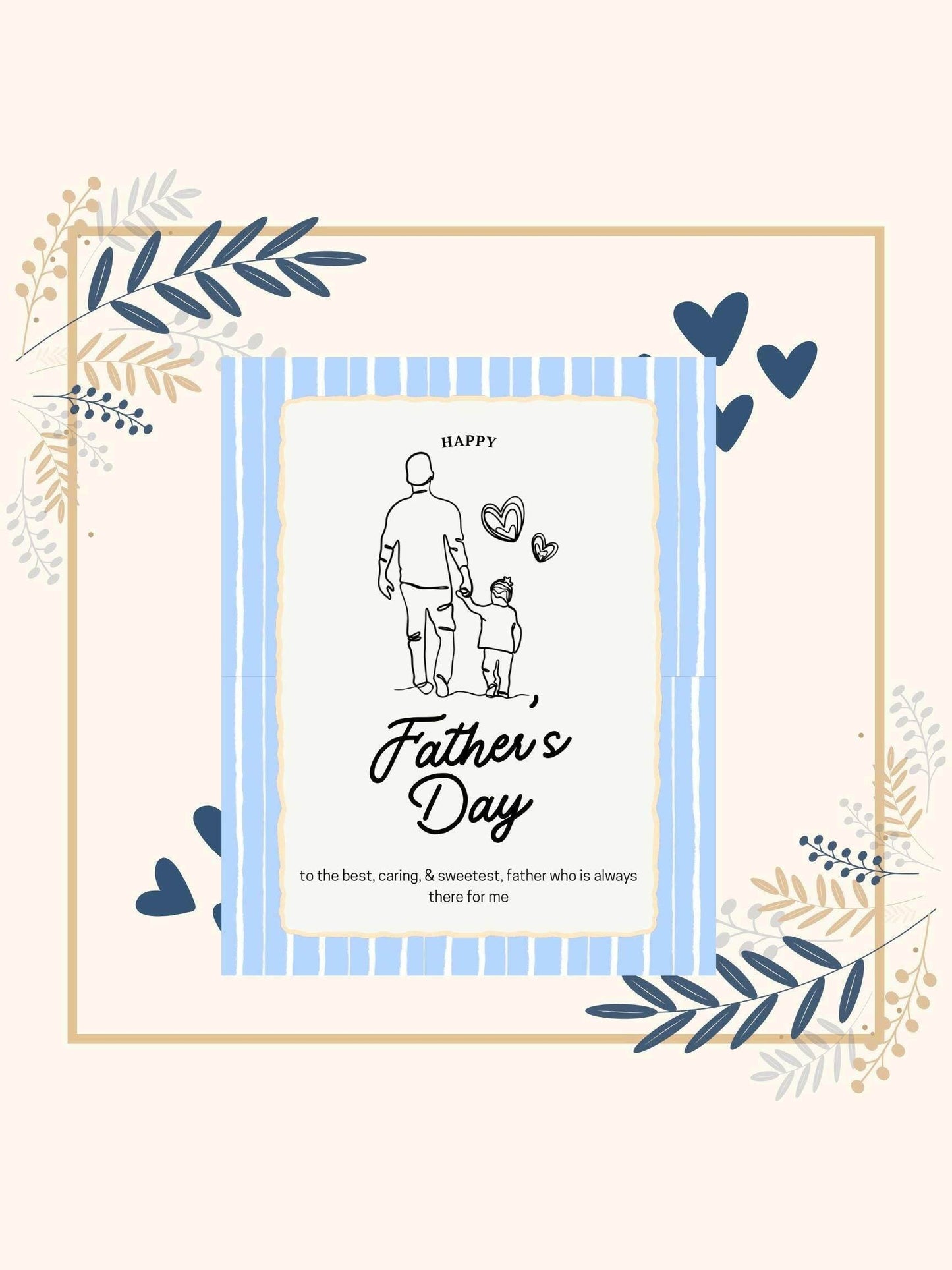 Best Dad Digital Greeting Card - Father's Day Digital product best-dad-digital-greeting-card-blue-striped-navy-heart-floral My Store