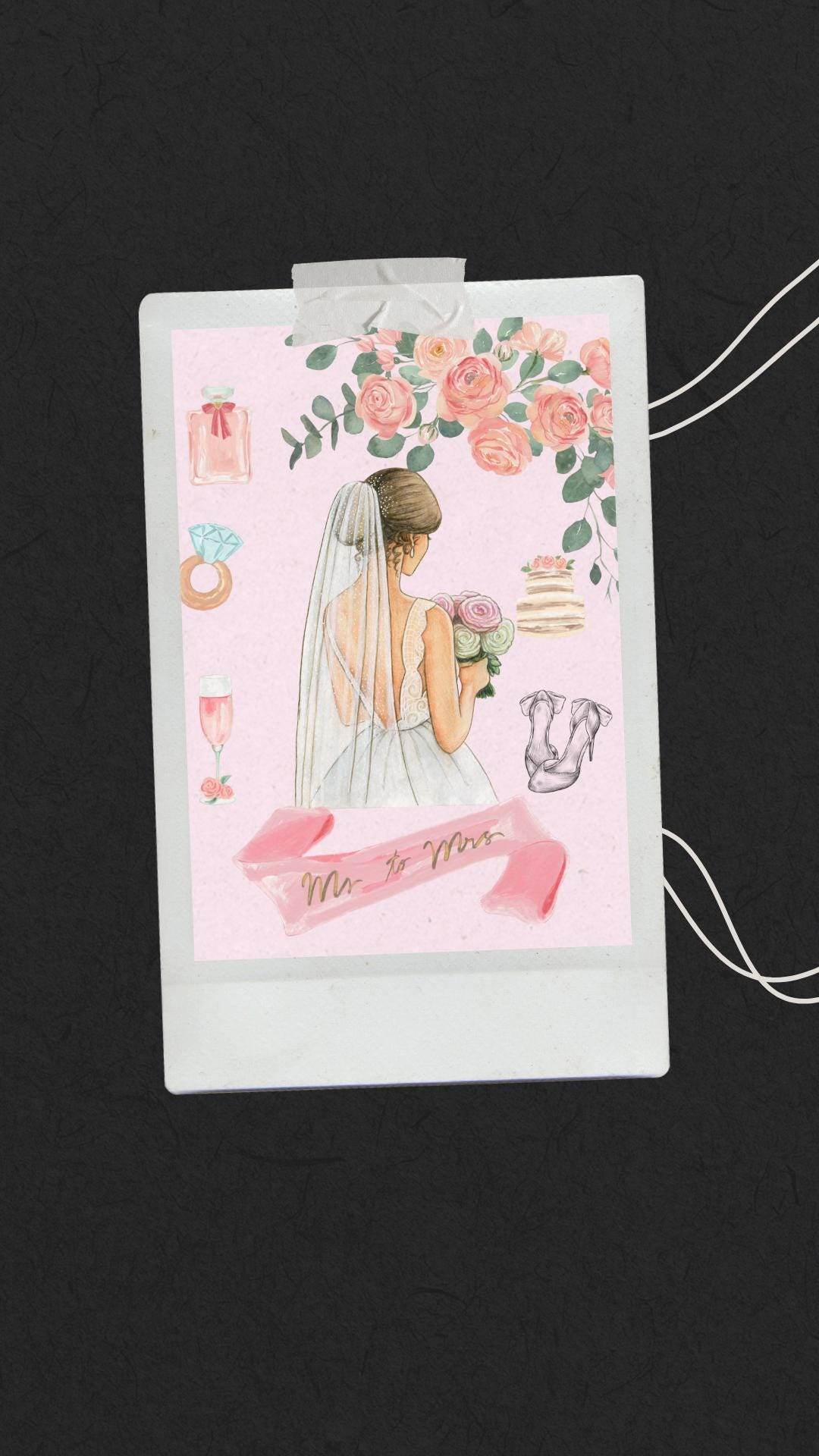 Bridal Shower Wall Art Digital Download Digital product bridal-shower-wall-art-polaroid-style-bride-illustration My Store