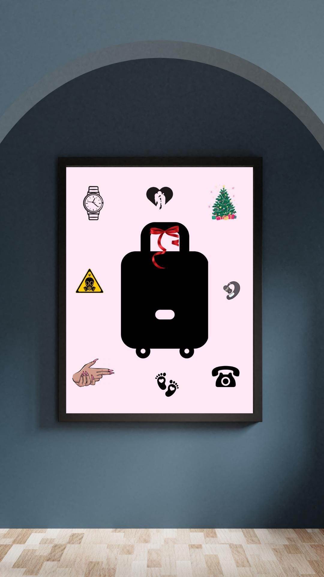 Carry-On Poster Digital Download Art Print Digital product carry-on-poster-digital-download-black-frame-on-blue-wall My Store