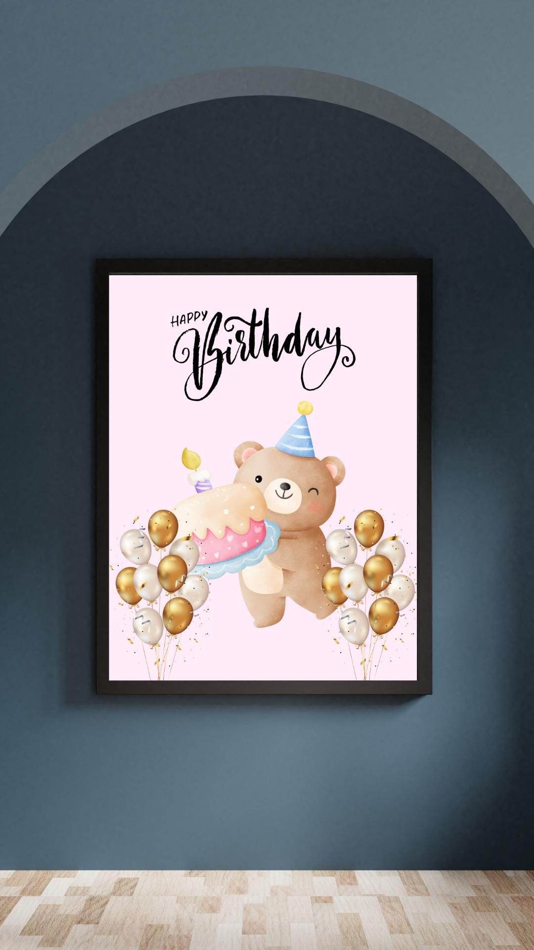 Cute Bear Birthday Poster Digital Download Digital product cute-bear-birthday-poster-framed-poster-dark-background My Store