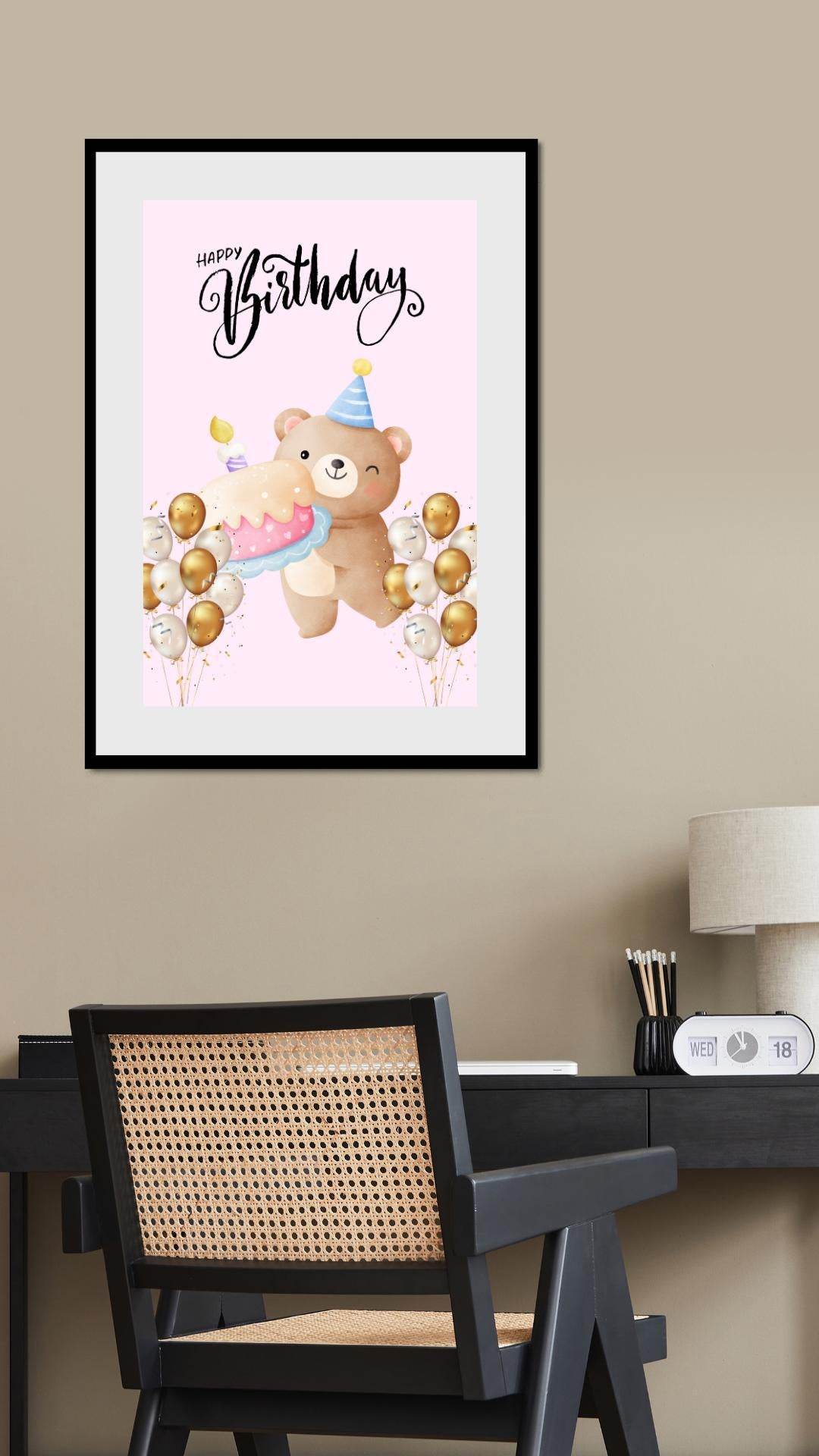 Cute Bear Birthday Poster Digital Download Digital product cute-bear-birthday-poster-framed-poster-office-wall My Store