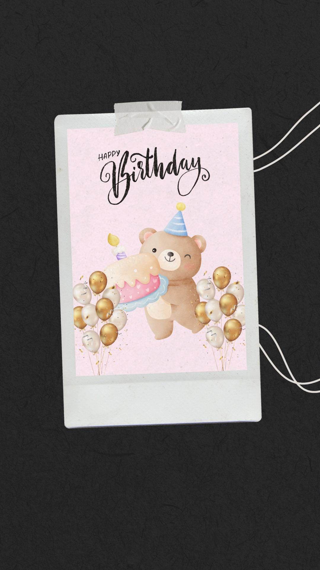 Cute Bear Birthday Poster Digital Download Digital product cute-bear-birthday-poster-polaroid-style-photo My Store