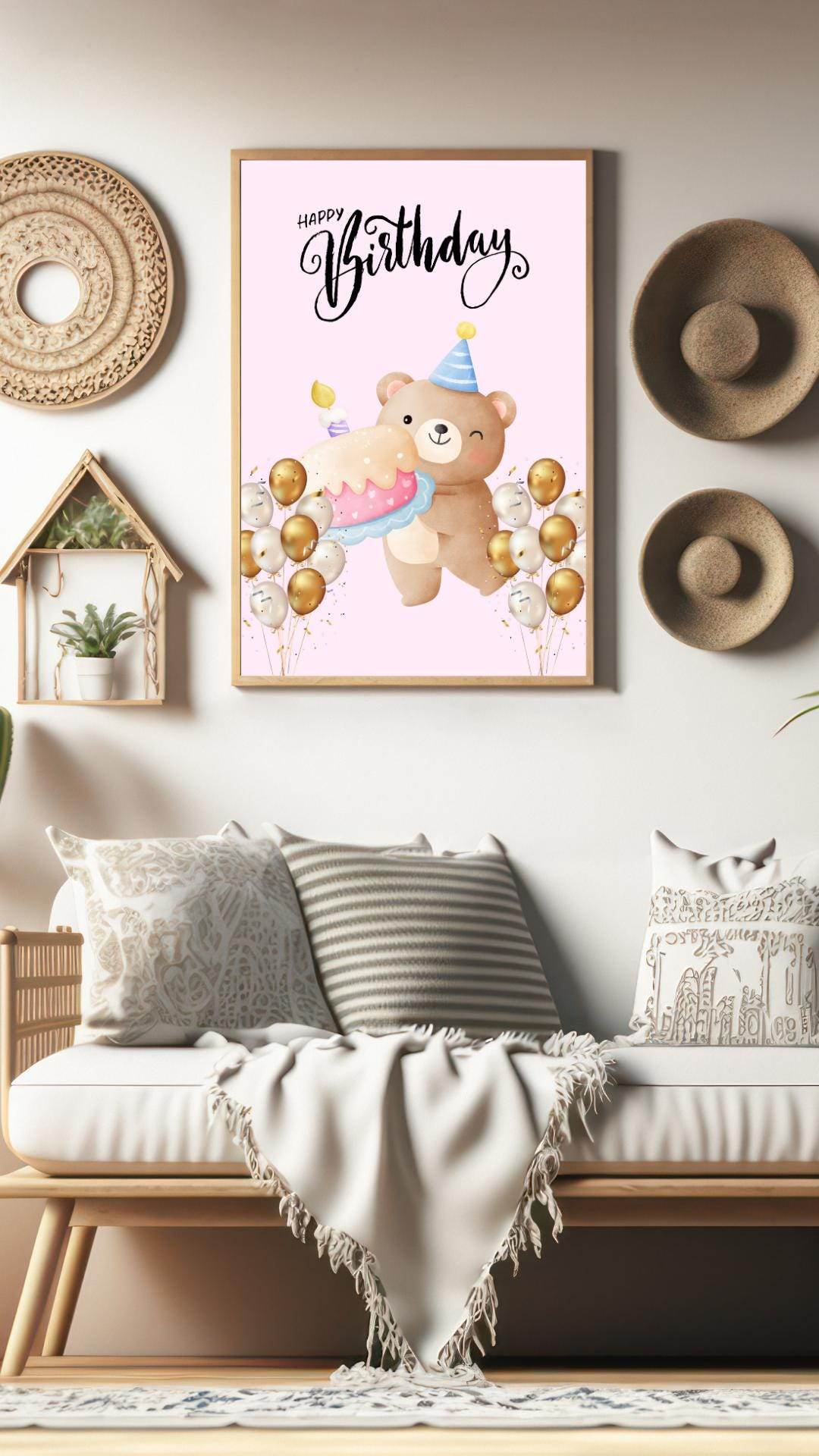 Cute Bear Birthday Poster Digital Download Digital product cute-bear-birthday-poster-poster-in-living-room-setting My Store