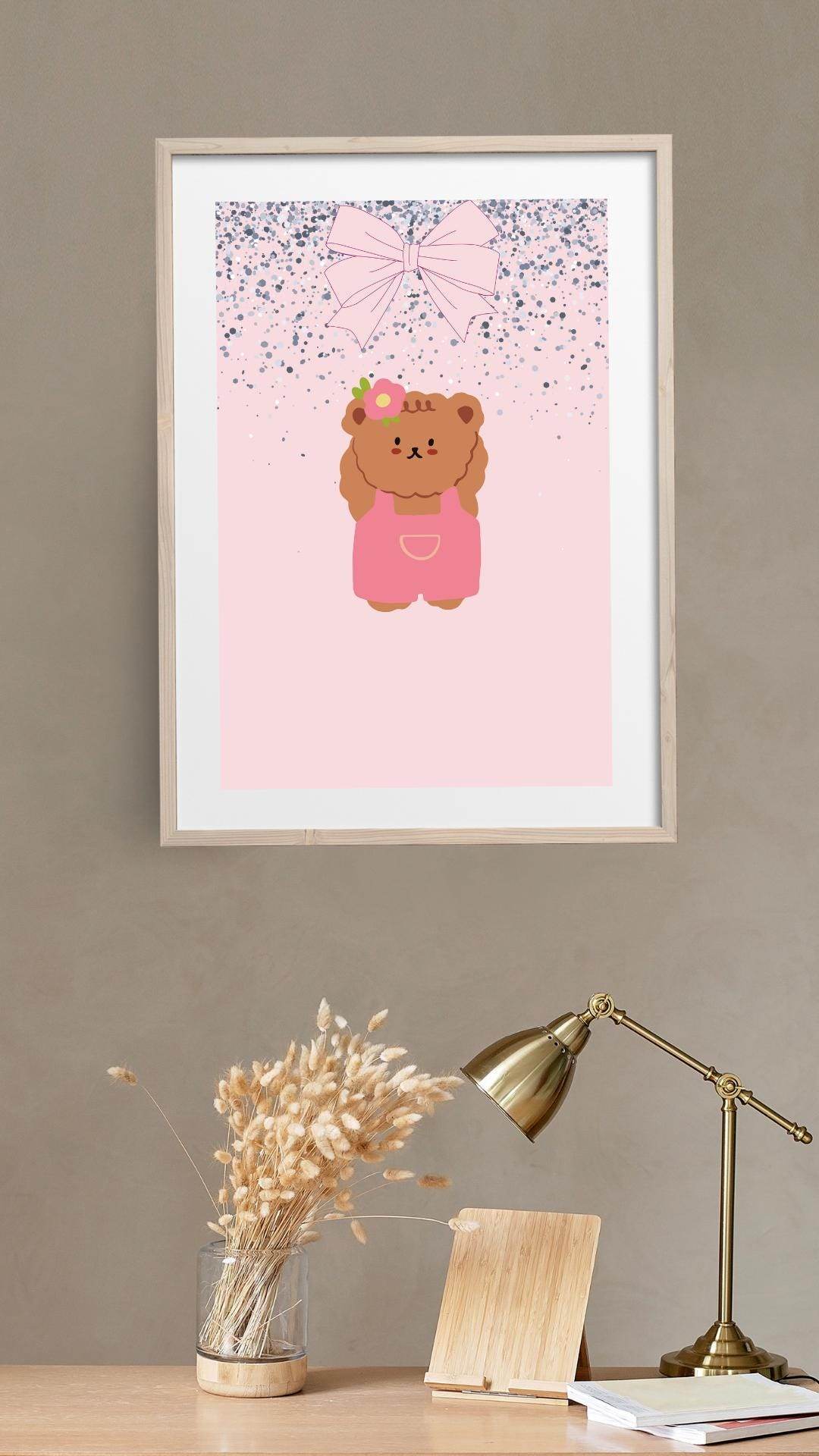 Cute Bear Nursery Wall Art Digital Poster Template Digital product cute-bear-nursery-wall-art-brown-bear-pink-overall My Store