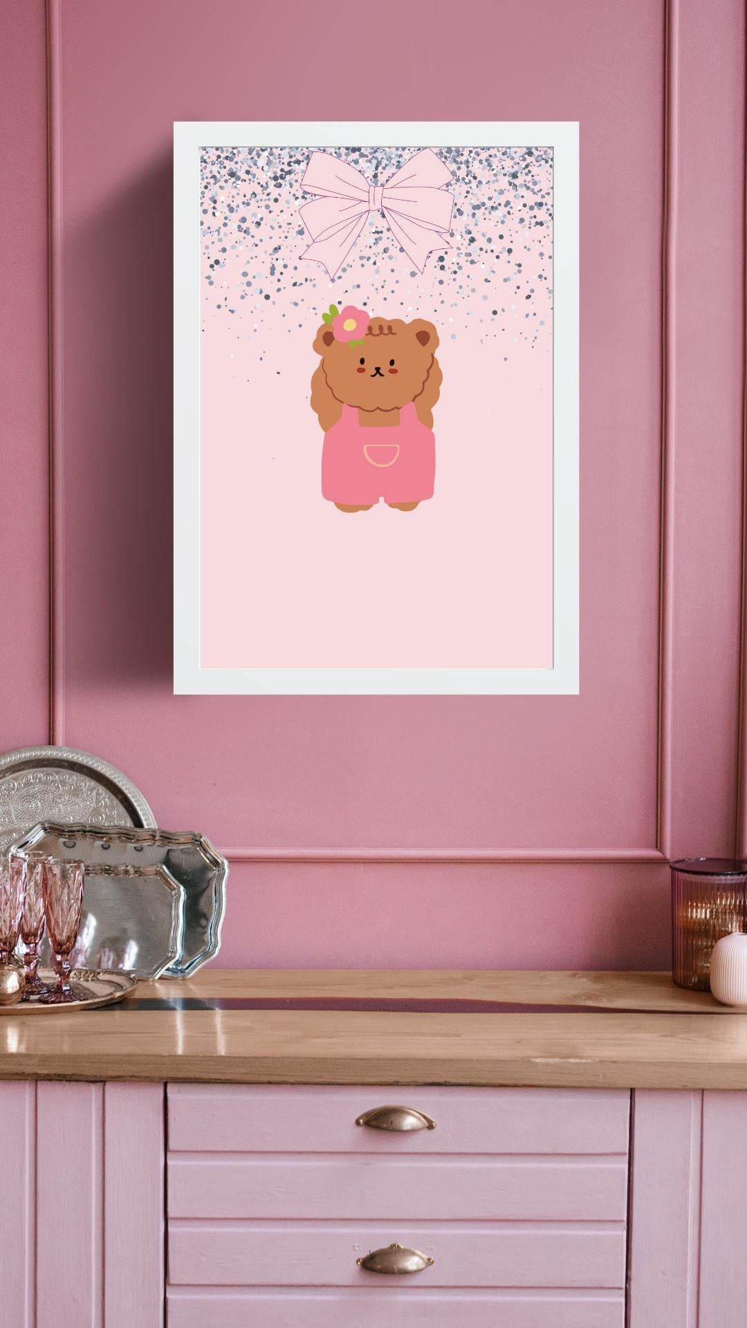 Cute Bear Nursery Wall Art Digital Poster Template Digital product cute-bear-nursery-wall-art-brown-bear-pink-wall-frame My Store