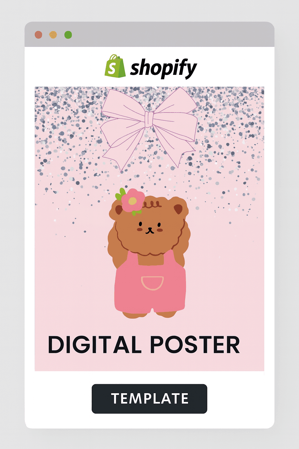 Cute Bear Nursery Wall Art Digital Poster Template Digital product cute-bear-nursery-wall-art-digital-poster-bear-pink-overall My Store