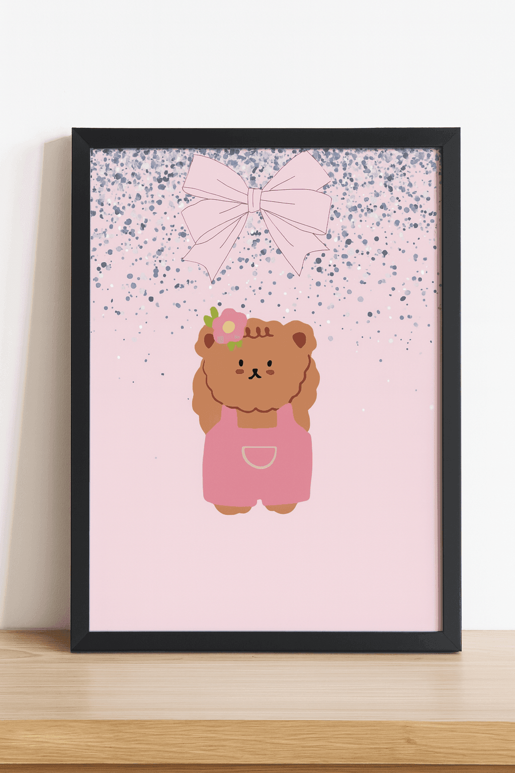 Cute Bear Nursery Wall Art Digital Poster Template Digital product cute-bear-nursery-wall-art-pink-bow-bear-black-frame My Store
