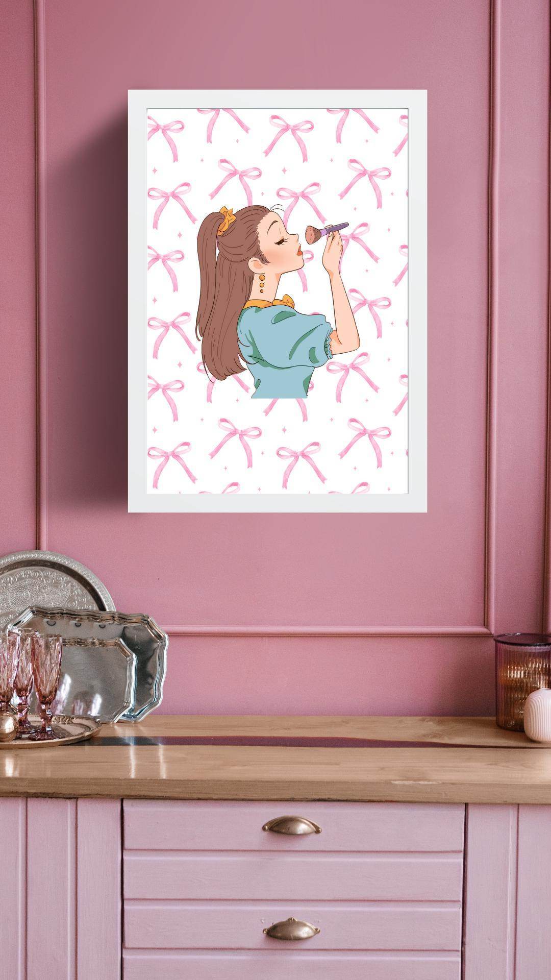 Cute Girl Makeup Wall Art Digital Download Digital product cute-girl-makeup-wall-art-framed-poster-pink-wall-background My Store