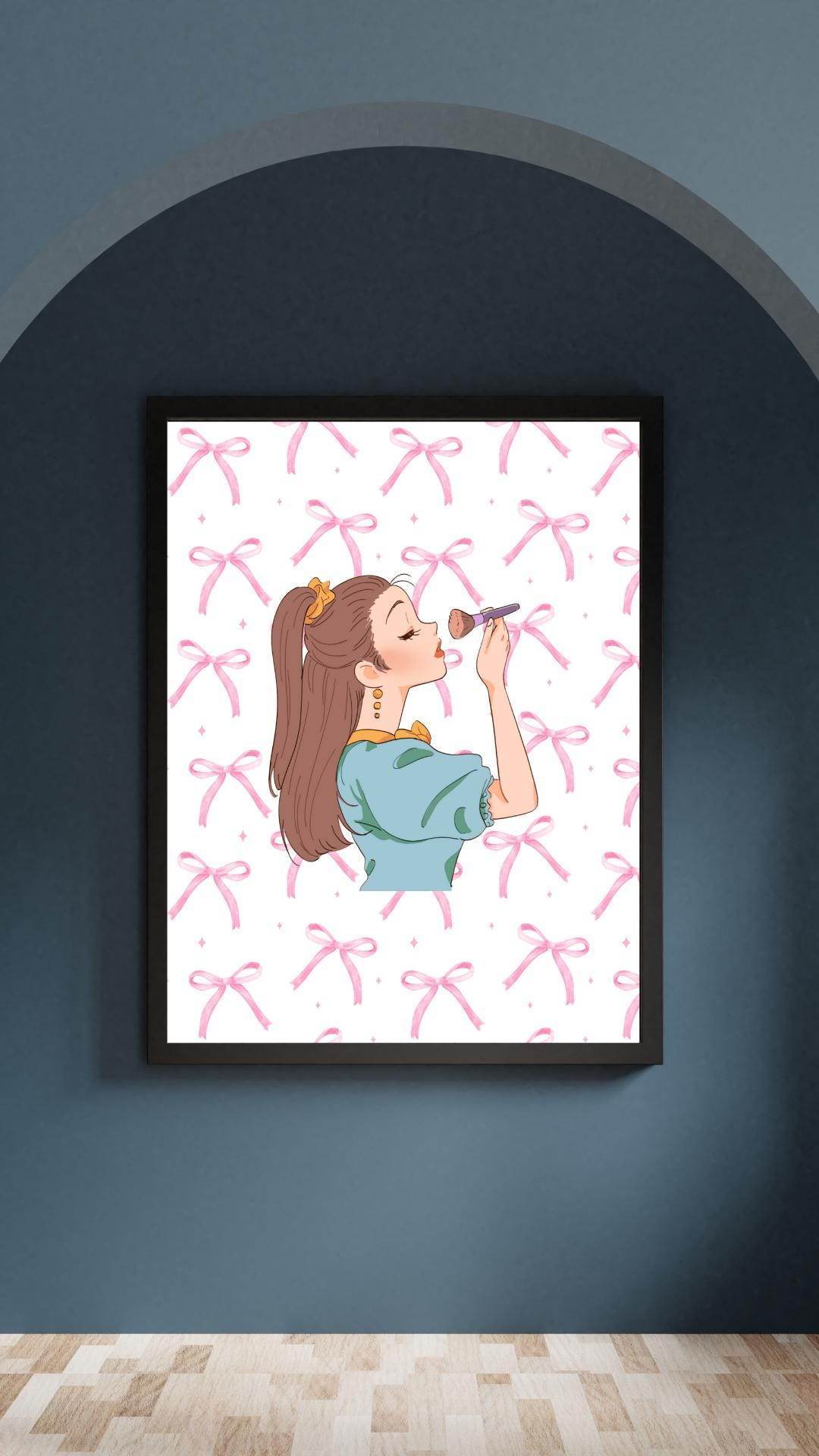 Cute Girl Makeup Wall Art Digital Download Digital product cute-girl-makeup-wall-art-framed-wall-poster-pink-bow-background My Store
