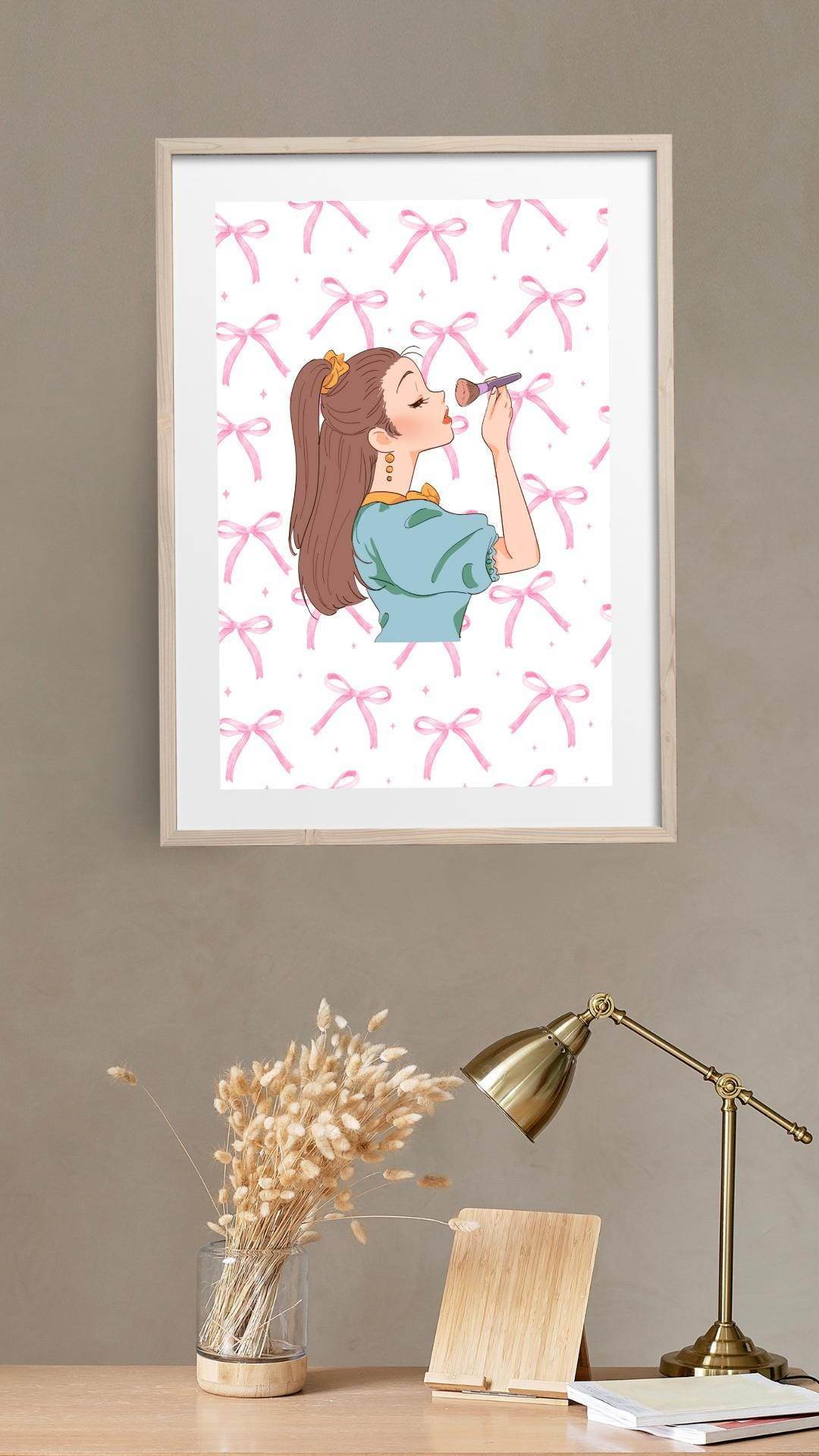 Cute Girl Makeup Wall Art Digital Download Digital product cute-girl-makeup-wall-art-light-wood-frame-lamp-decor My Store