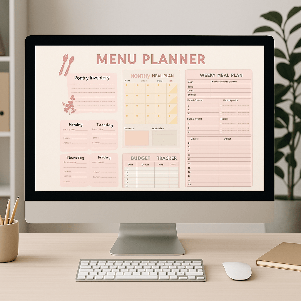Digital Meal Planner Printable Bundle Digital product digital-meal-planner-printable-desktop-screen-menu-planner GirlyDesignUS