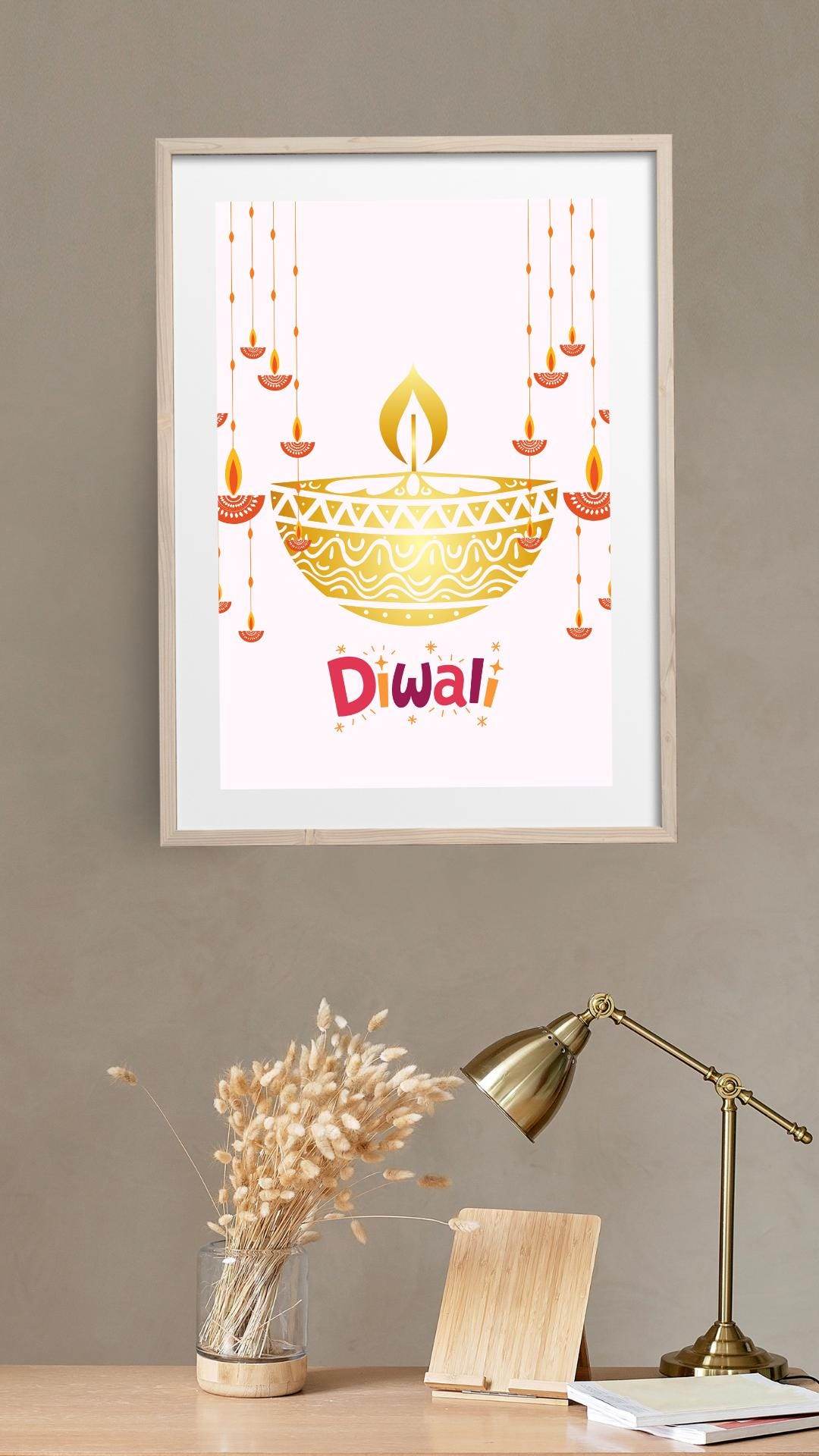 Diwali Wall Art Digital Download - Festive Decor Digital product diwali-wall-art-digital-download-diya-art-framed-wooden-2 My Store