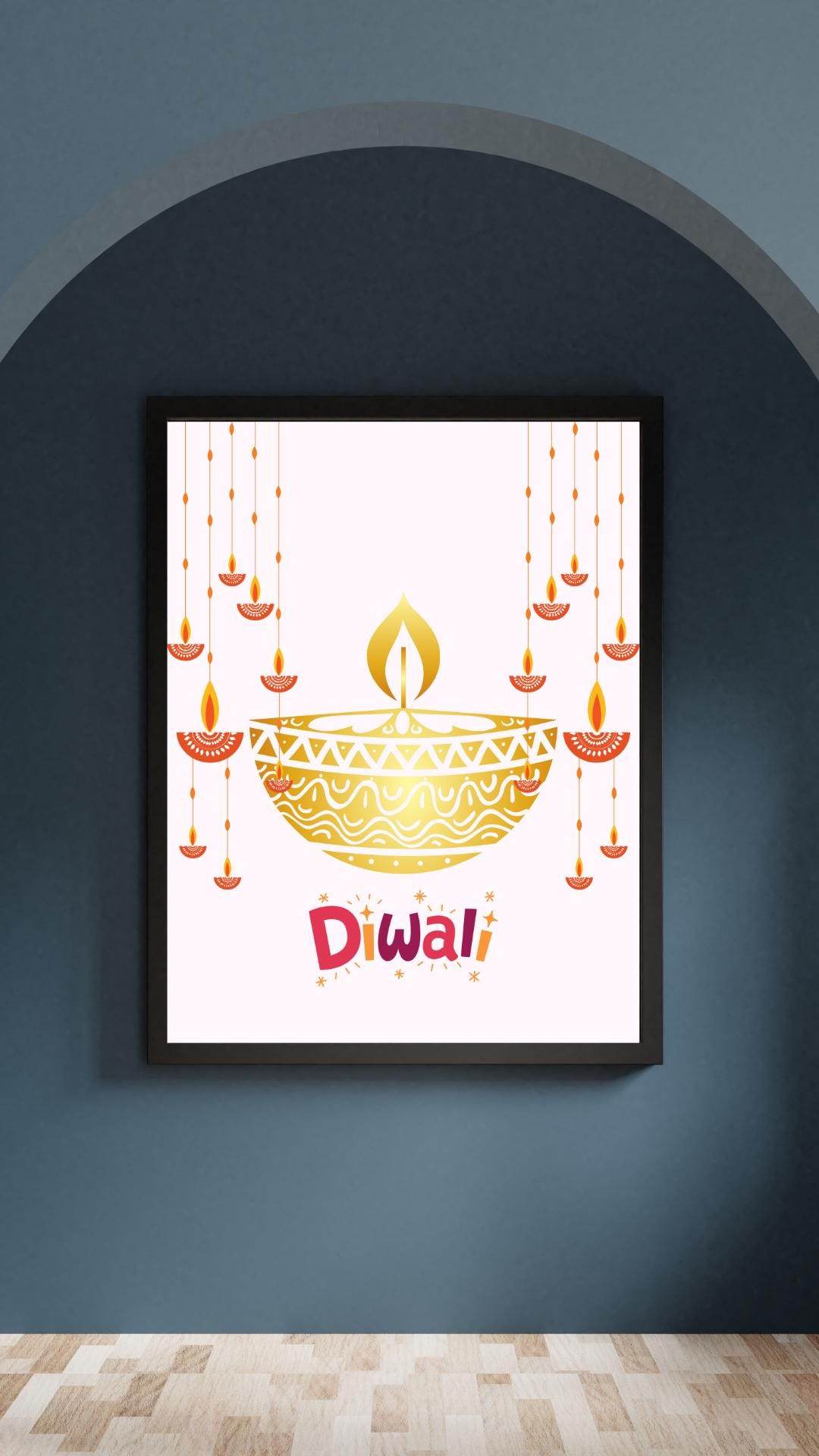 Diwali Wall Art Digital Download - Festive Decor Digital product diwali-wall-art-digital-download-diya-design-framed-black My Store