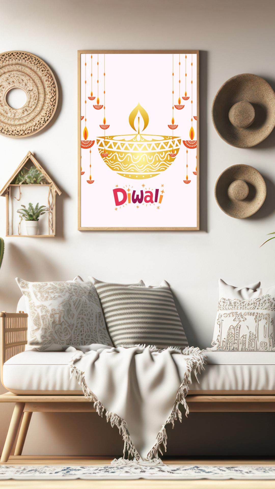 Diwali Wall Art Digital Download - Festive Decor Digital product diwali-wall-art-digital-download-diya-framed-wall-above-couch My Store