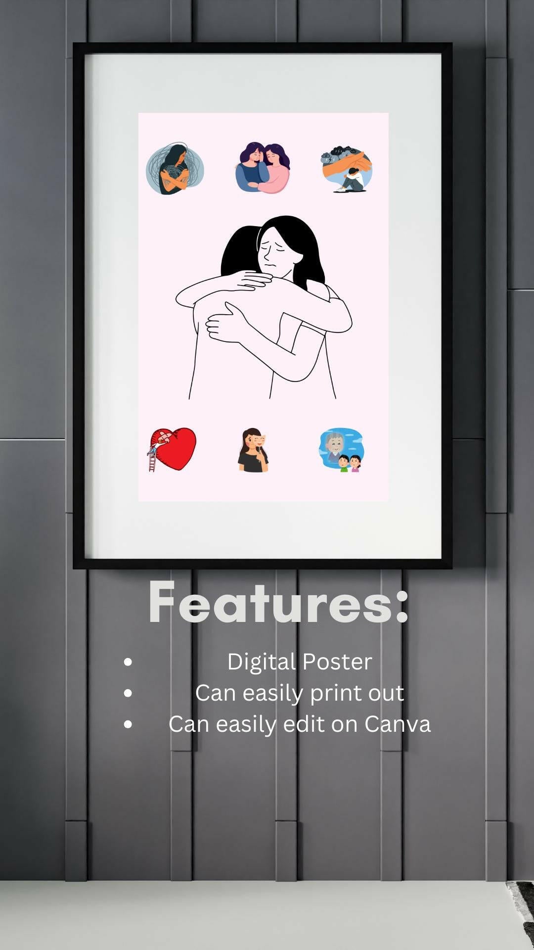 Emotional Healing Wall Art Digital Download Digital product emotional-healing-wall-art-digital-poster-framed-on-grey-wall My Store