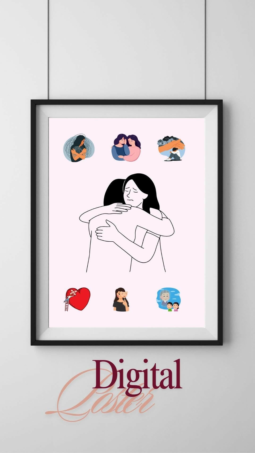 Emotional Healing Wall Art Digital Download Digital product emotional-healing-wall-art-illustration-two-women-hugging My Store