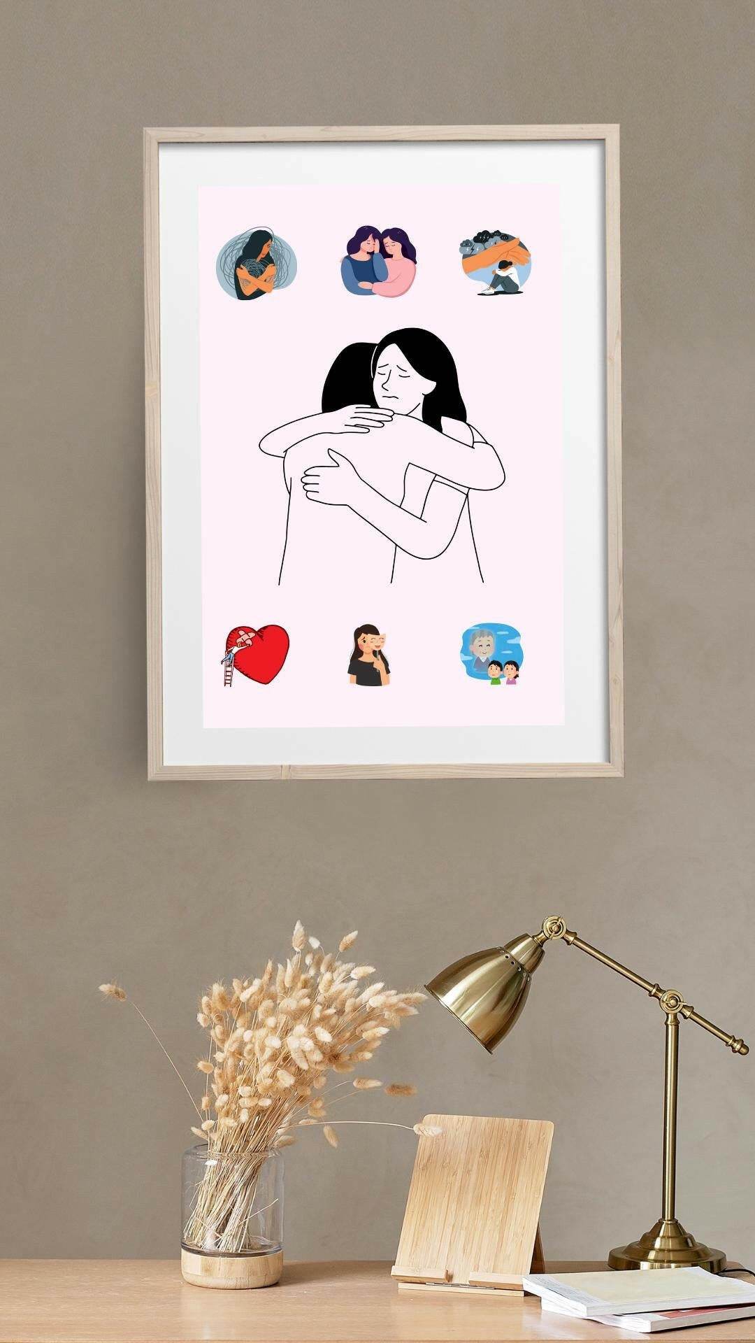 Emotional Healing Wall Art Digital Download Digital product emotional-healing-wall-art-light-wood-frame-near-lamp My Store