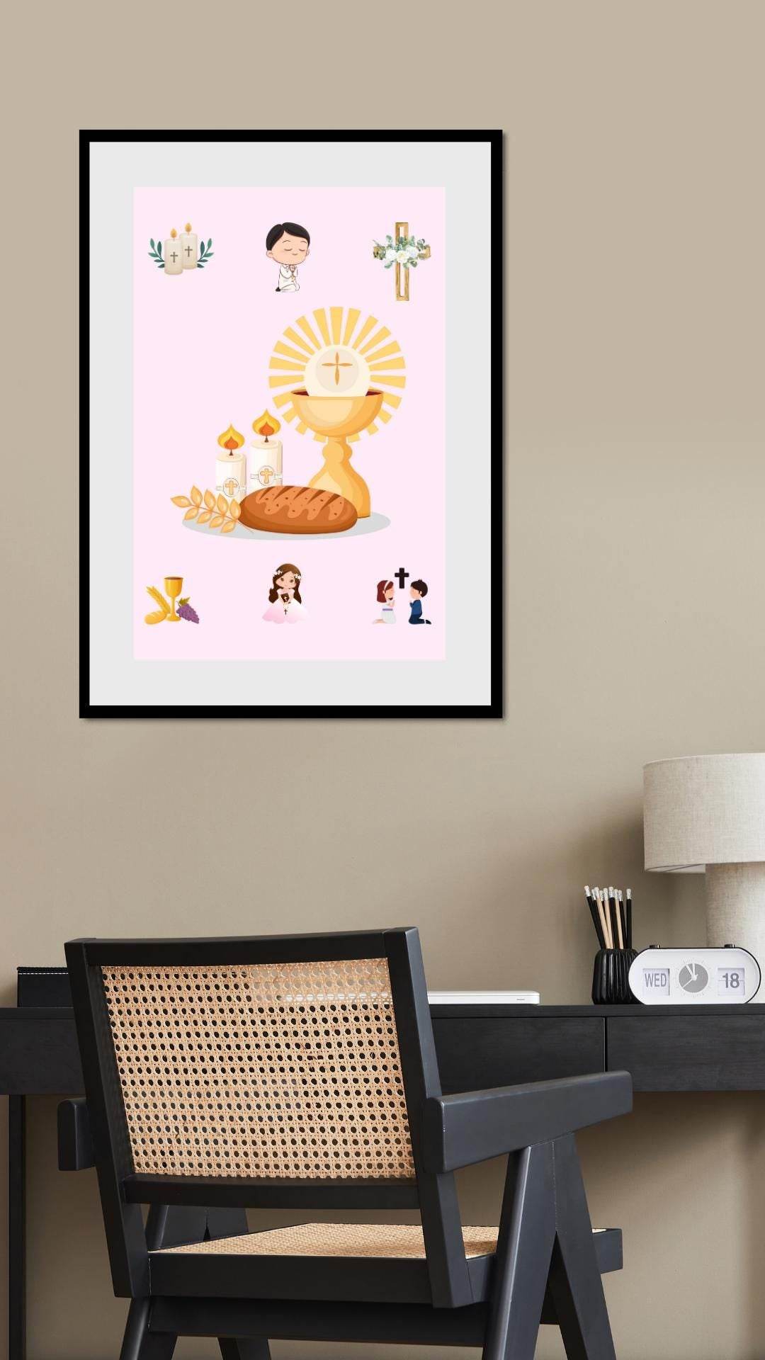 First Holy Communion Wall Art Digital Download Digital product first-holy-communion-wall-art-black-frame-office-desk-lamp My Store