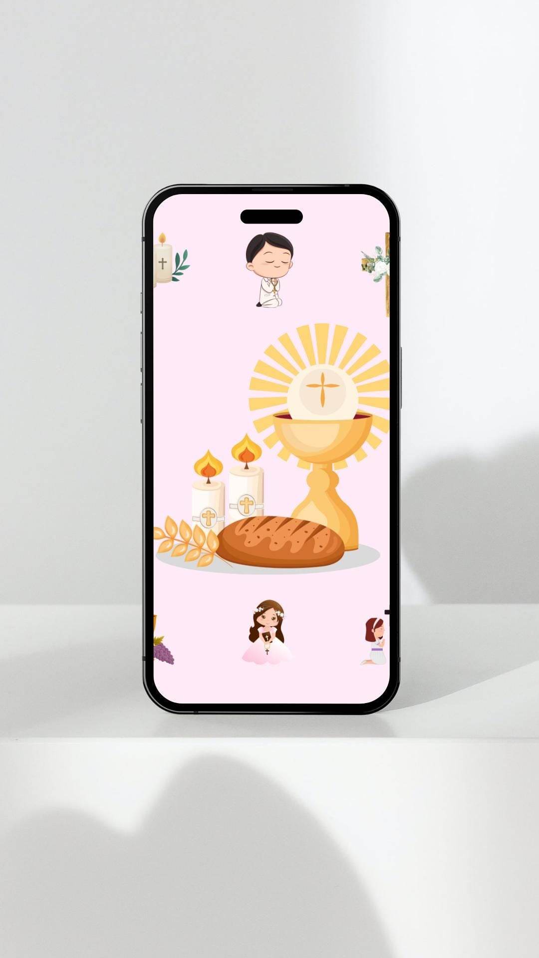 First Holy Communion Wall Art Digital Download Digital product first-holy-communion-wall-art-mobile-phone-display-priest-chalice My Store