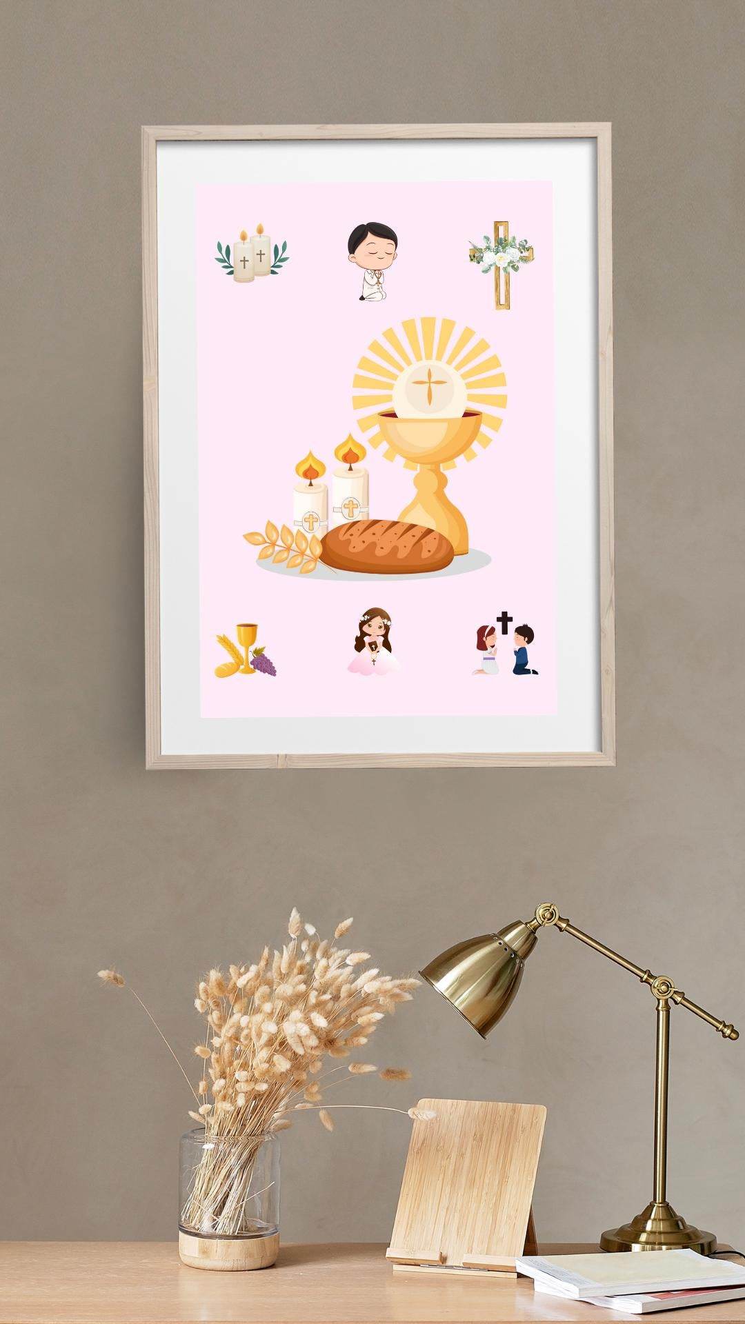 First Holy Communion Wall Art Digital Download Digital product first-holy-communion-wall-art-wooden-frame-hanging-on-wall My Store