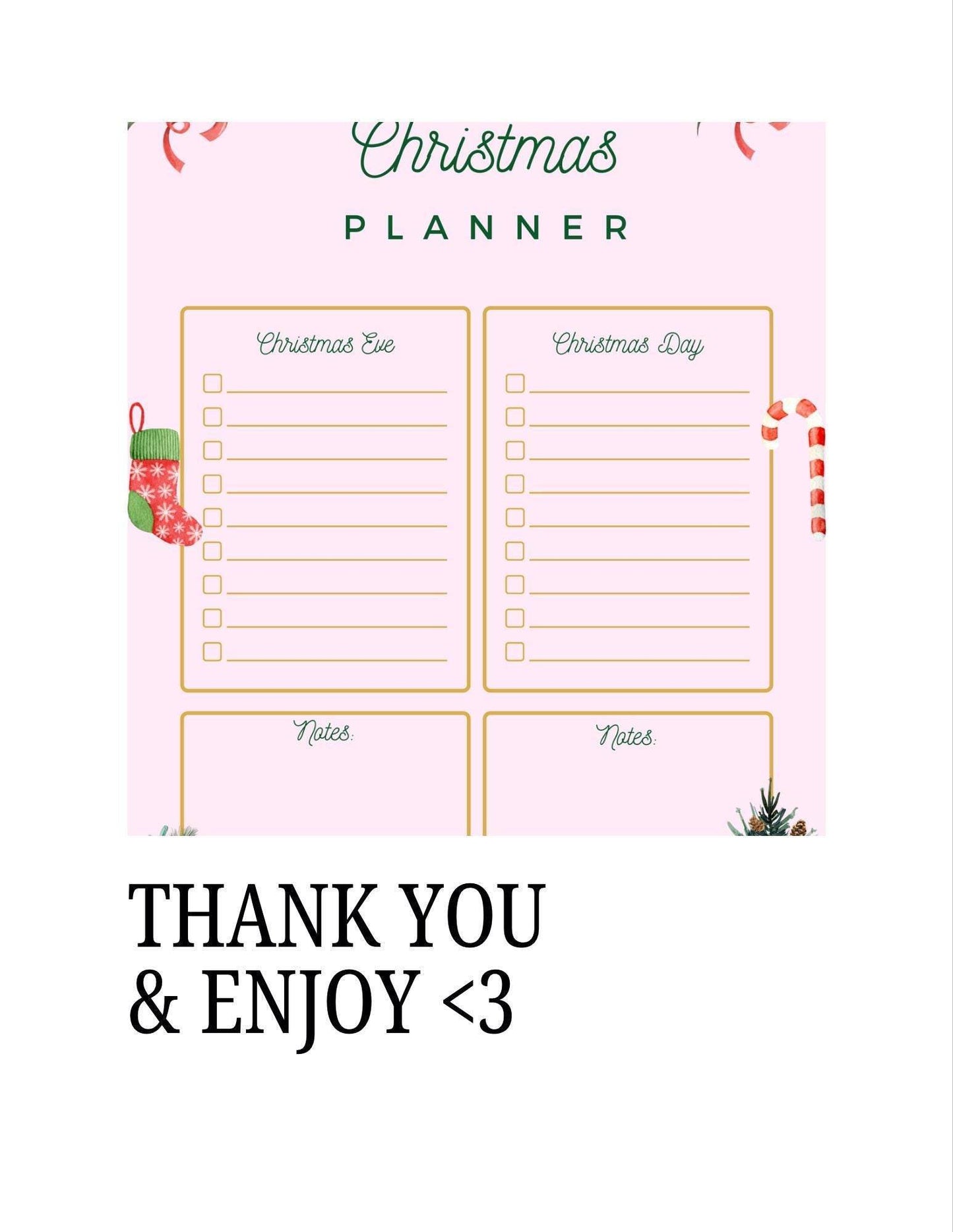 Christmas Planner Printable - Digital Download Digital product girlydesignsnus-christmas-planner-printable-thank-you-note-pink-background My Store