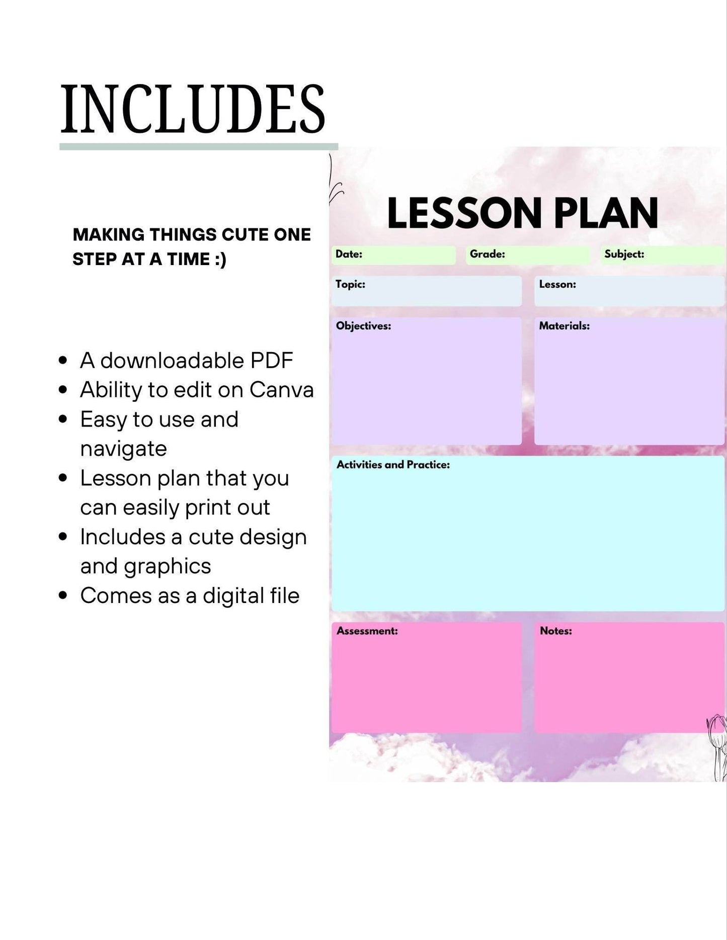 Printable Lesson Plan for Teachers Digital Download Digital product girlydesignsnus-printable-lesson-plan-for-teachers-pdf-editable-features My Store