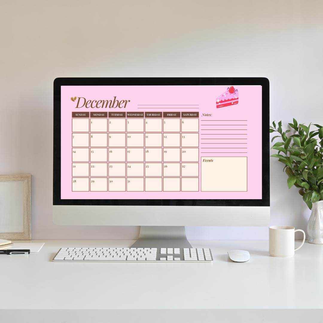 2025 Pink Aesthetic Calendar Digital Download Digital product girlydesignus-2025-pink-aesthetic-calendar-december-month-on-desktop My Store