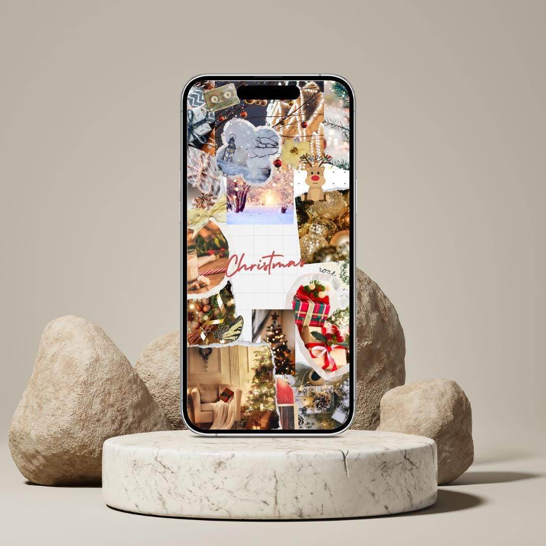 Cozy Holiday Desktop Background for Computer & Tablet Digital product girlydesignus-cozy-holiday-desktop-background-phone-on-marble-stand My Store