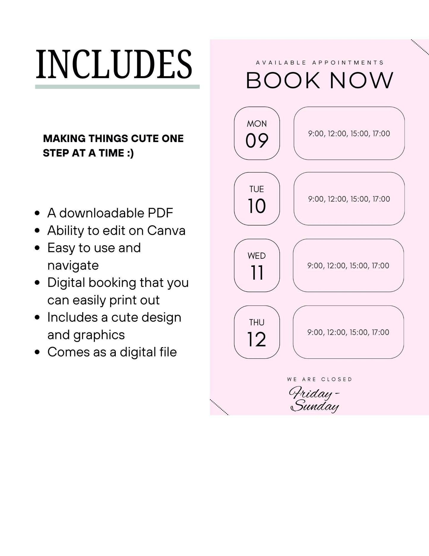 Hair Stylist Appointment Template - Digital Download Digital product hair-stylist-appointment-template-pink-appointment-details-list My Store