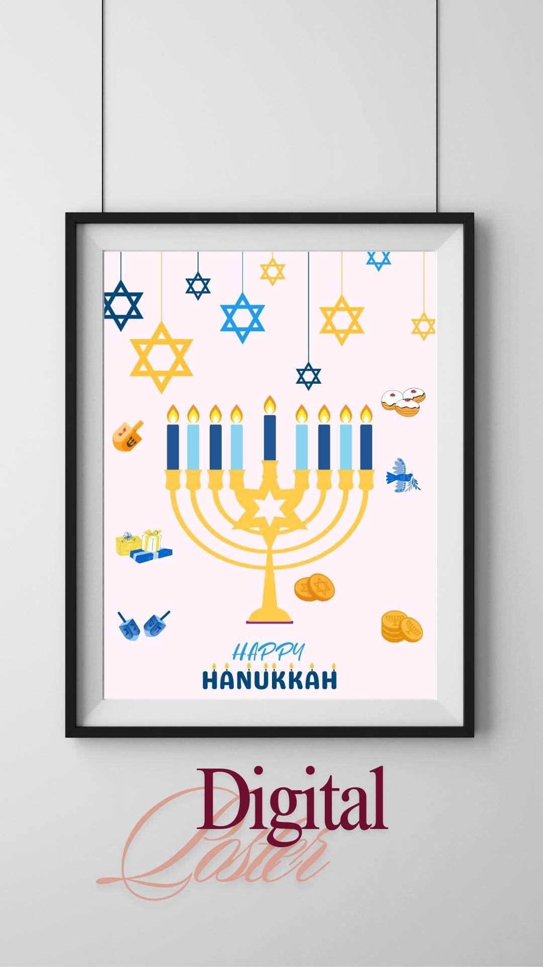 Hanukkah Printable Wall Art Digital Decor Digital product hanukkah-printable-wall-art-menorah-stars-dreidels My Store