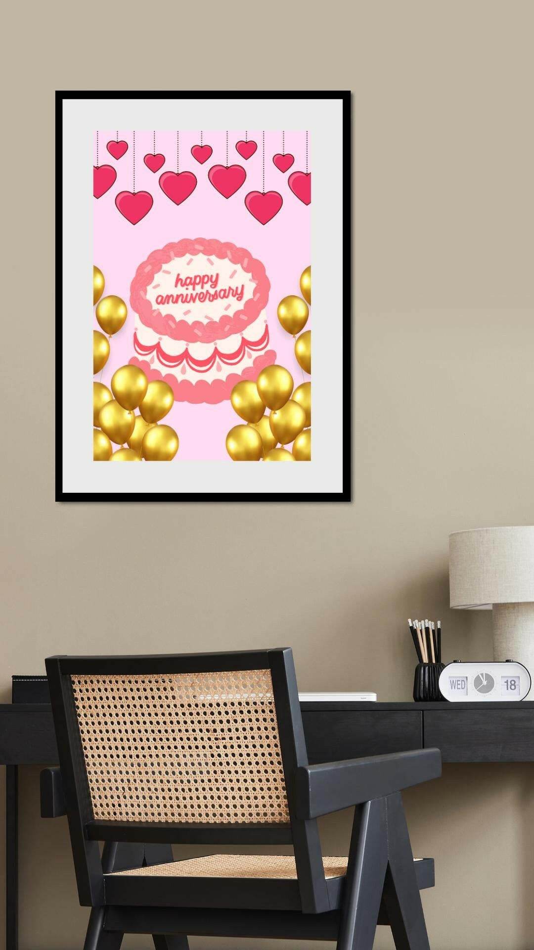 Happy Anniversary Printable Decor - Digital Download Digital product happy-anniversary-printable-decor-black-frame-office-wall-decor My Store