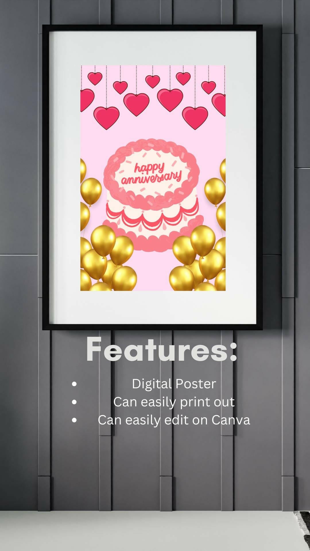 Happy Anniversary Printable Decor - Digital Download Digital product happy-anniversary-printable-decor-digital-poster-features-list My Store