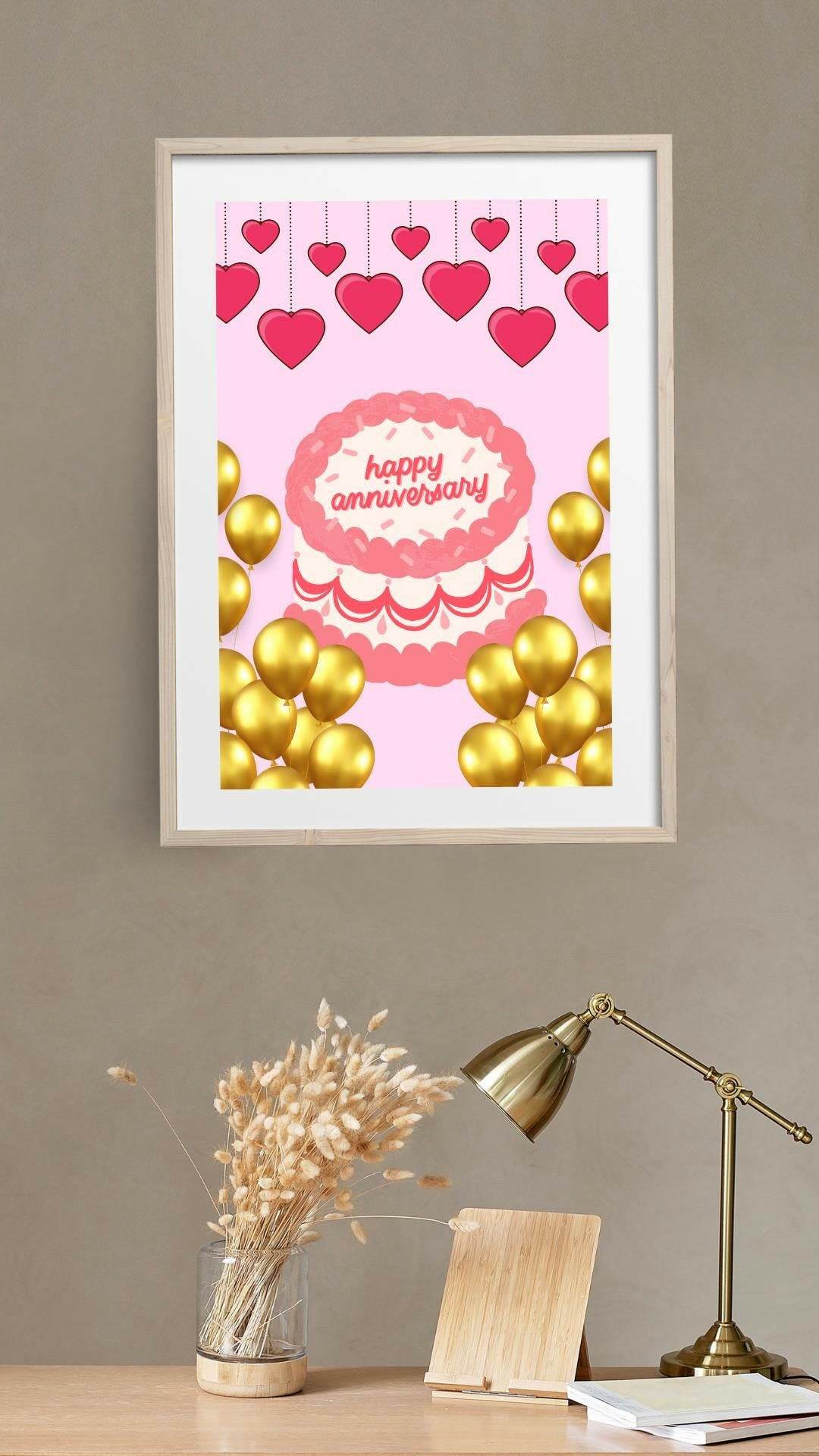 Happy Anniversary Printable Decor - Digital Download Digital product happy-anniversary-printable-decor-framed-poster-light-wood-frame My Store