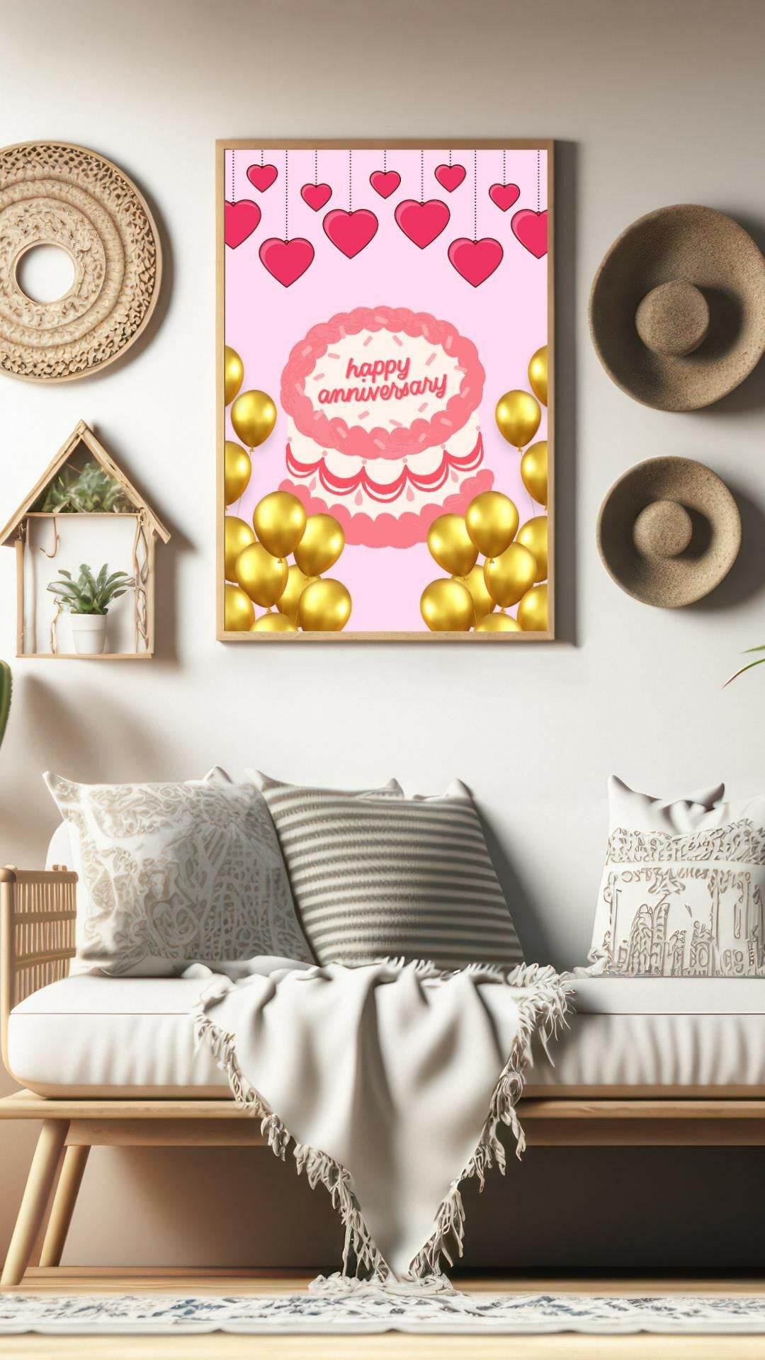 Happy Anniversary Printable Decor - Digital Download Digital product happy-anniversary-printable-decor-framed-wall-art-living-room My Store