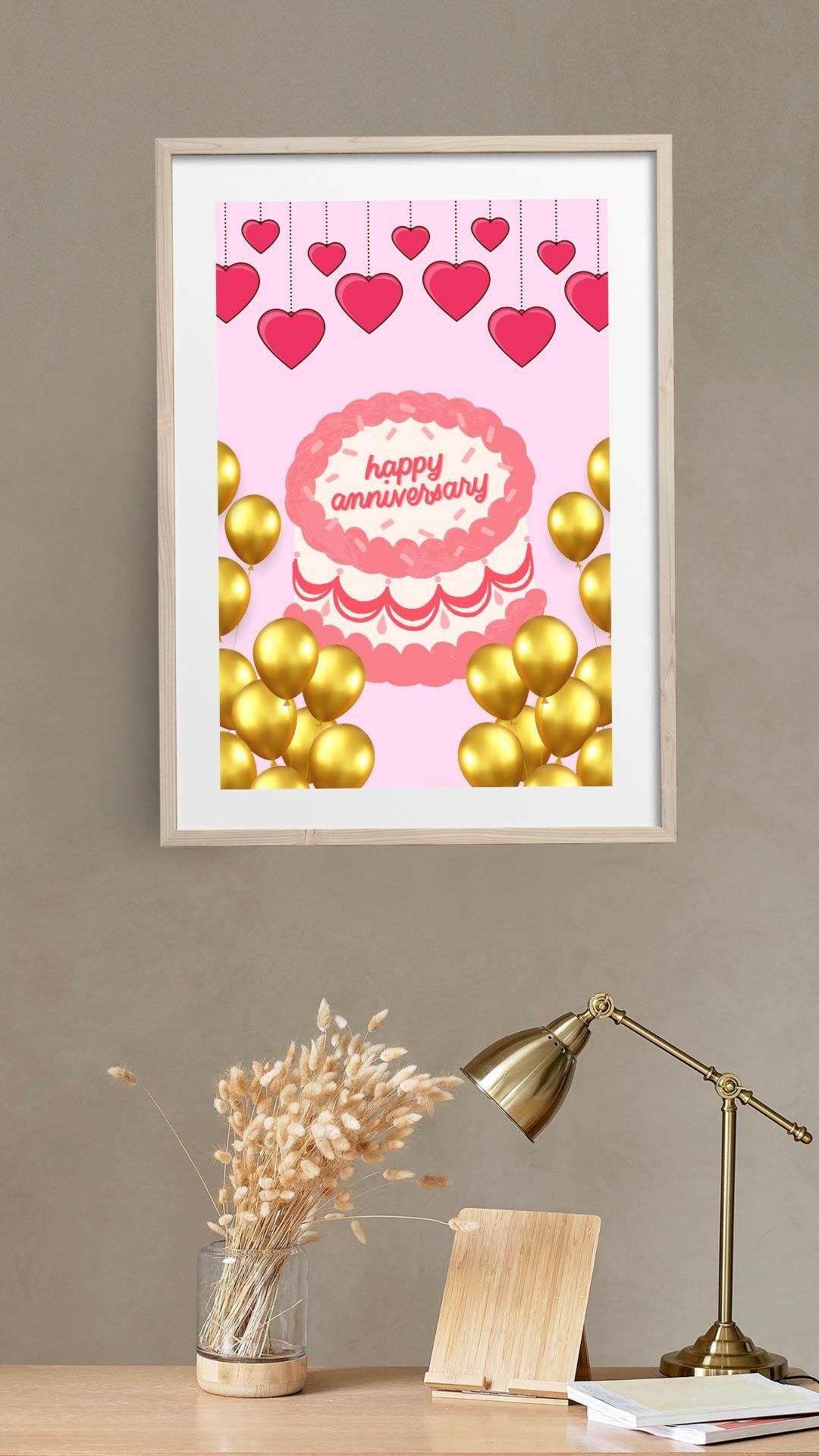 Happy Anniversary Printable Decor - Digital Download Digital product happy-anniversary-printable-decor-light-wood-frame-on-beige-wall My Store