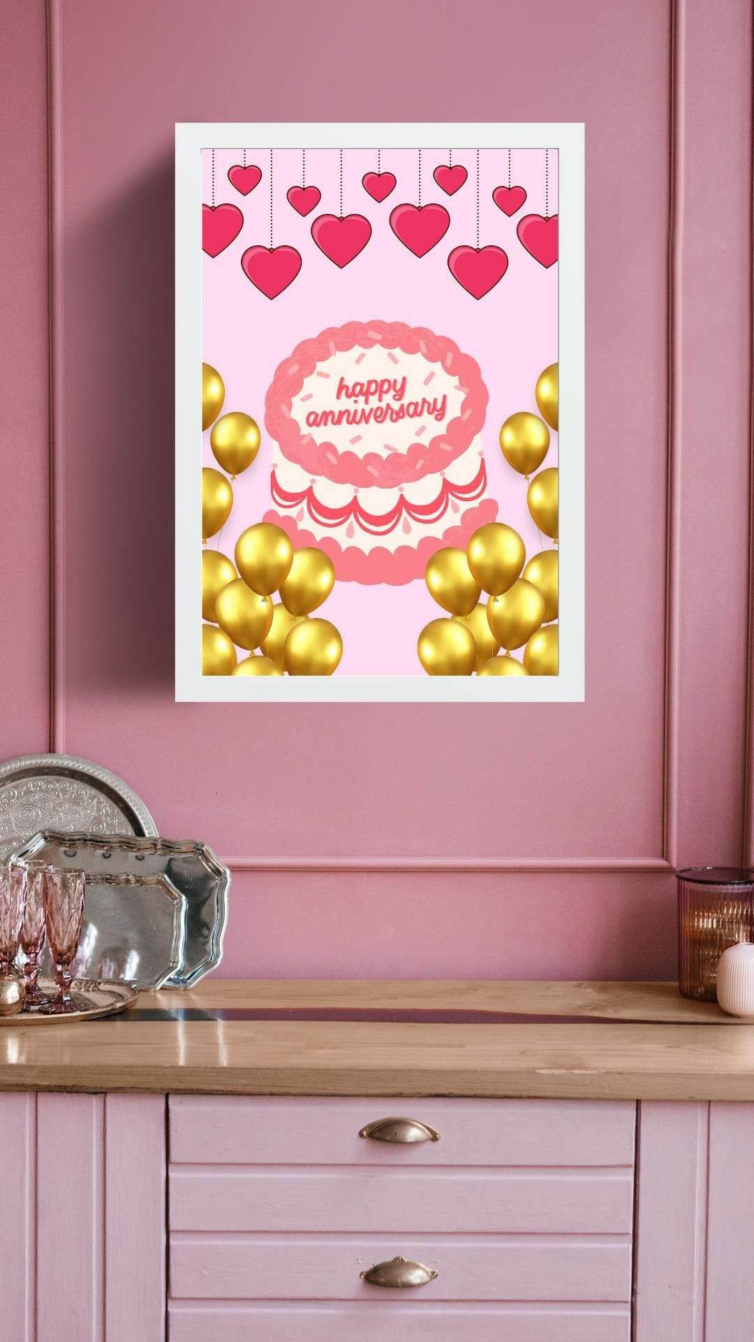 Happy Anniversary Printable Decor - Digital Download Digital product happy-anniversary-printable-decor-white-mat-framed-poster-pink-wall My Store