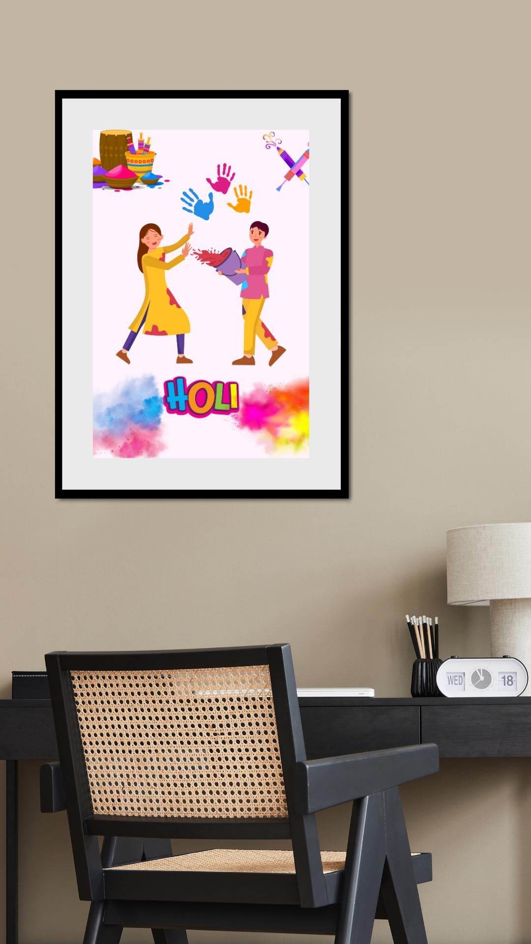 Holi Festival Digital Poster Colorful Indian Celebration Art Digital product holi-festival-digital-poster-black-frame-desk-decor My Store