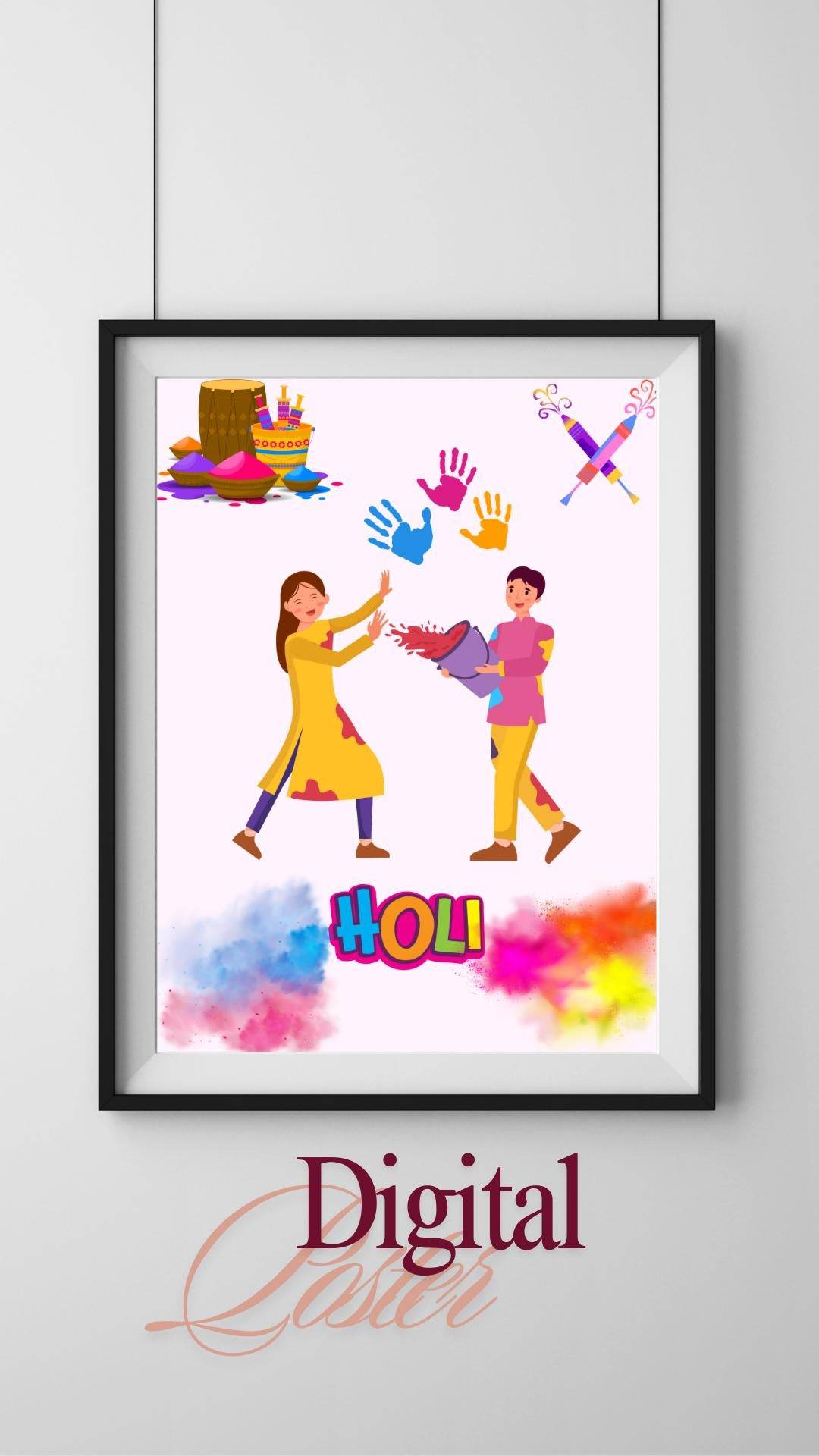 Holi Festival Digital Poster Colorful Indian Celebration Art Digital product holi-festival-digital-poster-colorful-holi-characters My Store