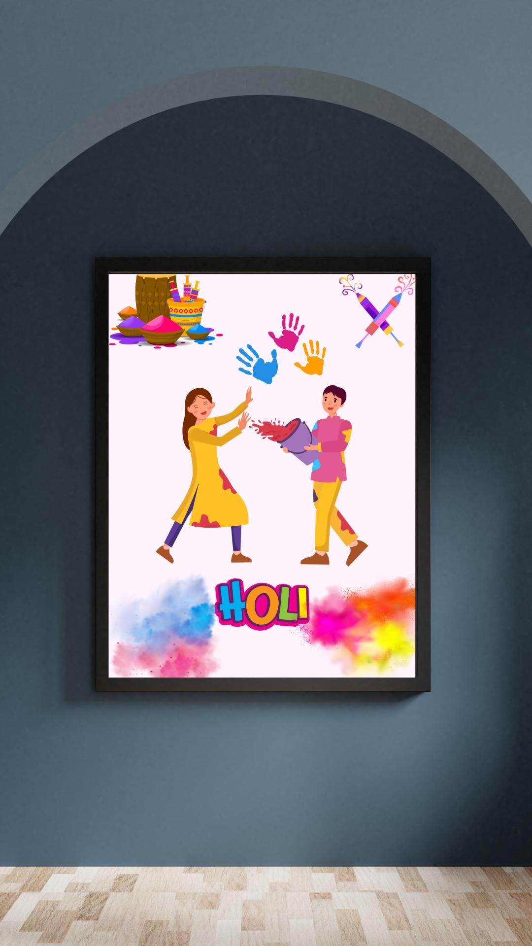 Holi Festival Digital Poster Colorful Indian Celebration Art Digital product holi-festival-digital-poster-framed-in-black-wall My Store