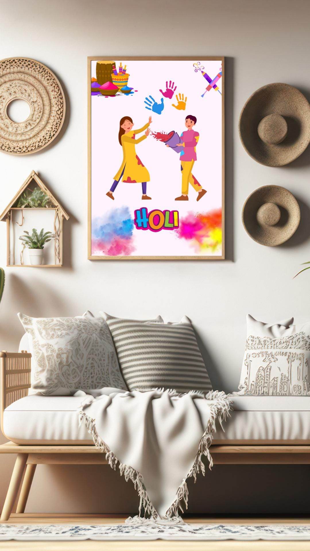 Holi Festival Digital Poster Colorful Indian Celebration Art Digital product holi-festival-digital-poster-framed-near-sofa-decor My Store