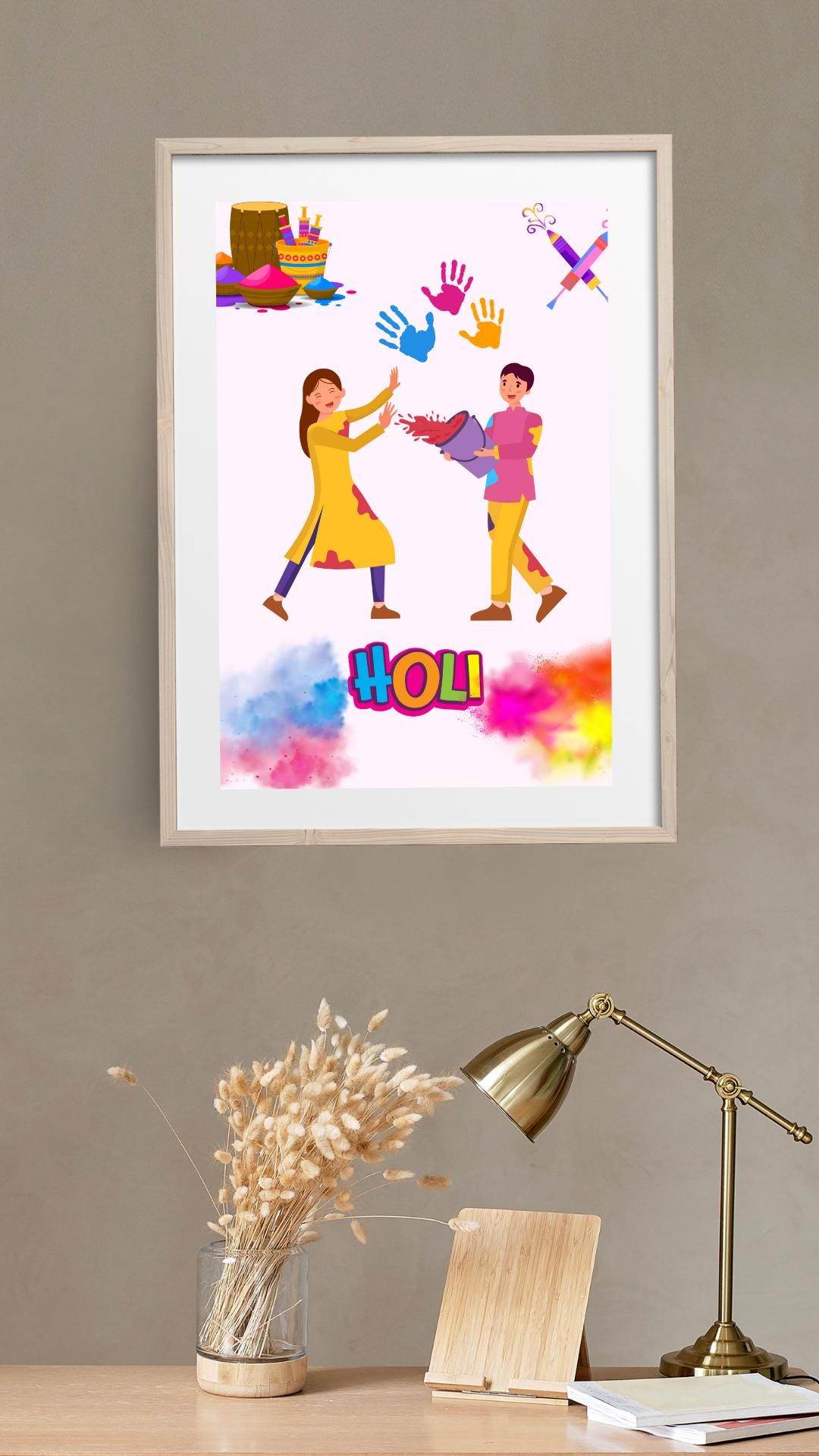 Holi Festival Digital Poster Colorful Indian Celebration Art Digital product holi-festival-digital-poster-light-wooden-frame-wall My Store