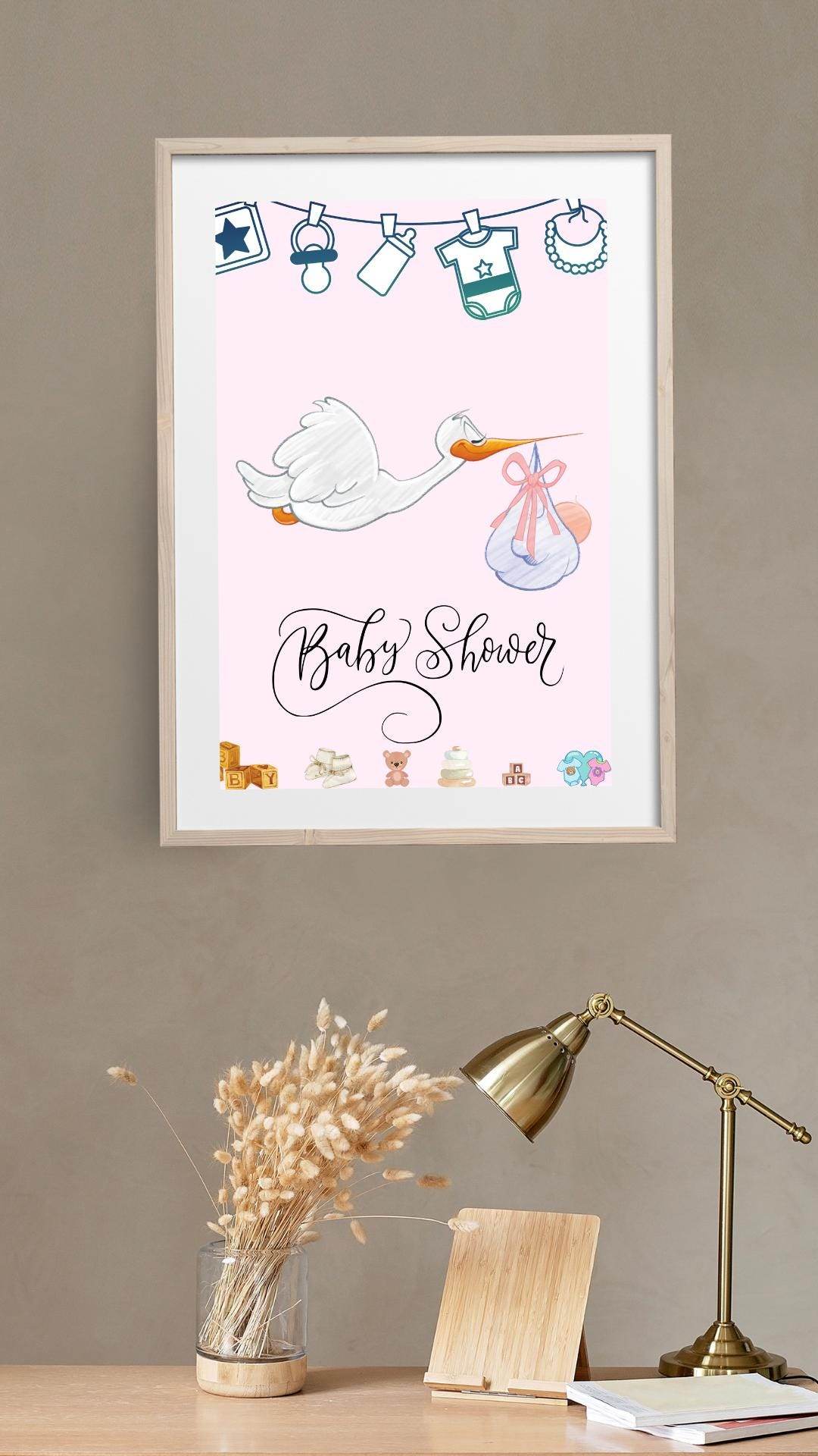 Instant Baby Shower Invitation for Girl or Boy Digital Digital product instant-baby-shower-invitation-for-girl-or-boy-light-wood-frame-close My Store