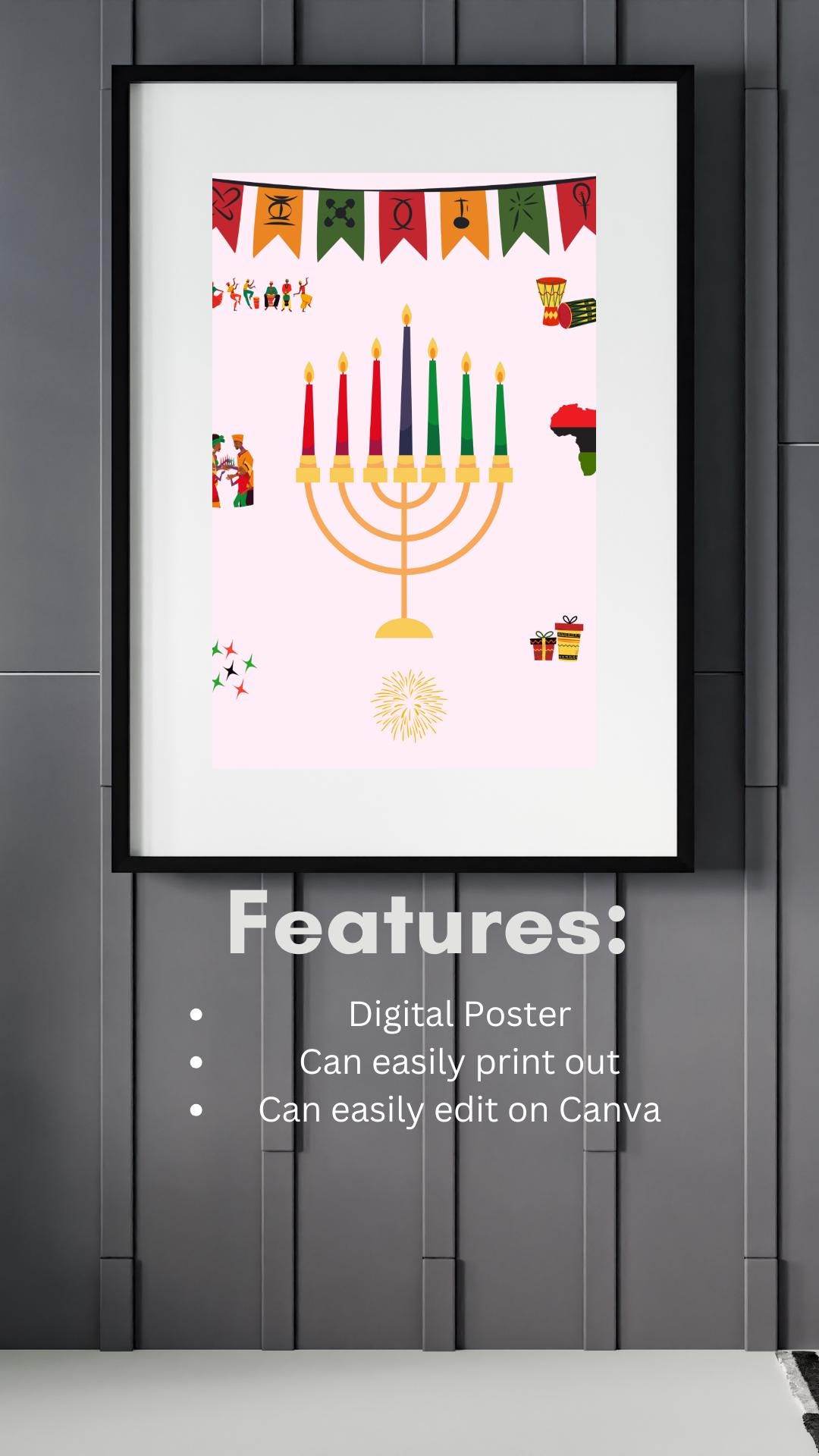 Kwanzaa Celebration Poster Digital Download Digital product kwanzaa-celebration-poster-digital-download-framed-features-text My Store