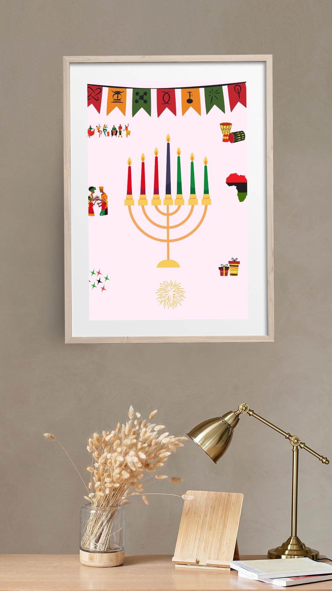 Kwanzaa Celebration Poster Digital Download Digital product kwanzaa-celebration-poster-digital-download-light-wooden-frame My Store