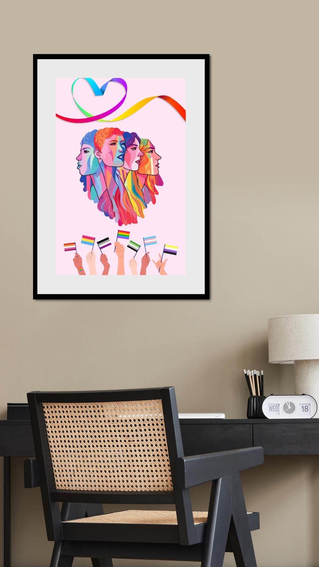 LGBTQ Pride Wall Art Digital Download Digital product lgbtq-pride-wall-art-black-frame-office-wall-decor-flags My Store