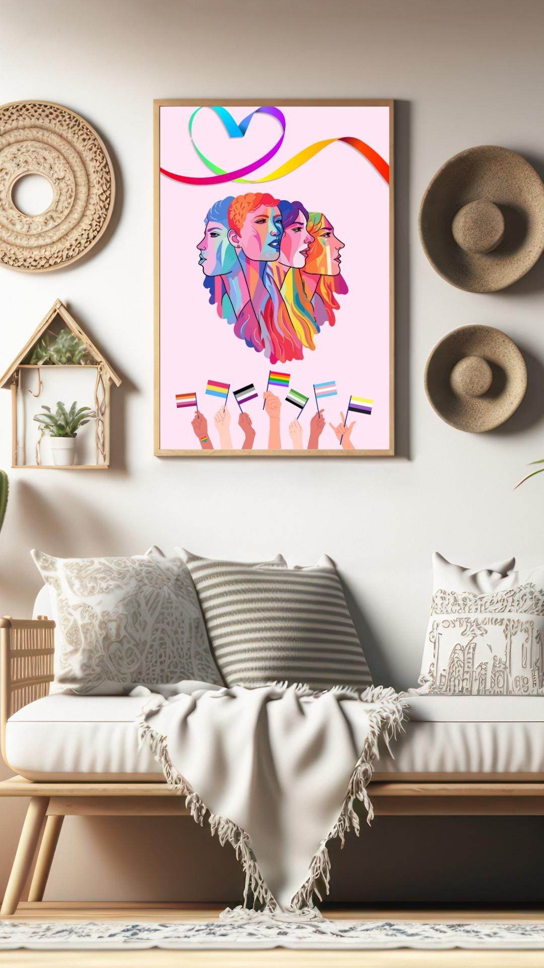 LGBTQ Pride Wall Art Digital Download Digital product lgbtq-pride-wall-art-living-room-decor-rainbow-faces-flag-hands My Store