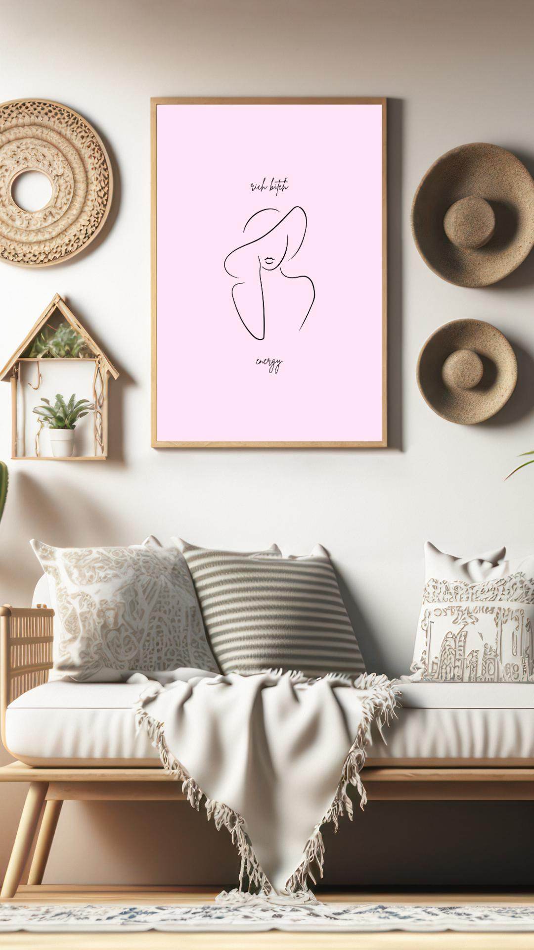 Luxury Line Art Print for Women - Digital Digital product luxury-line-art-print-for-women-living-room-wall-decor-pink-print My Store