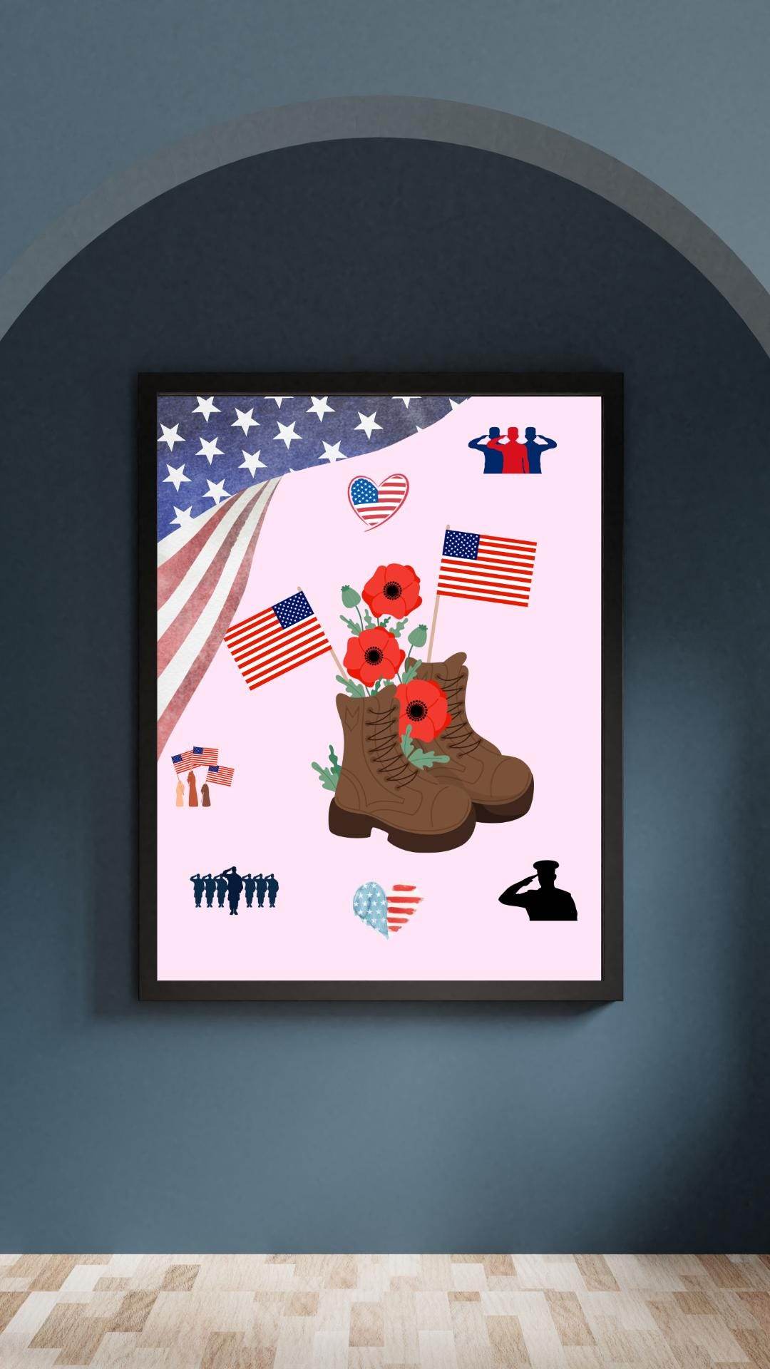 Memorial Day Printable Poster - Patriotic Digital Art Digital product memorial-day-printable-poster-framed-black-border-veteran-boots My Store